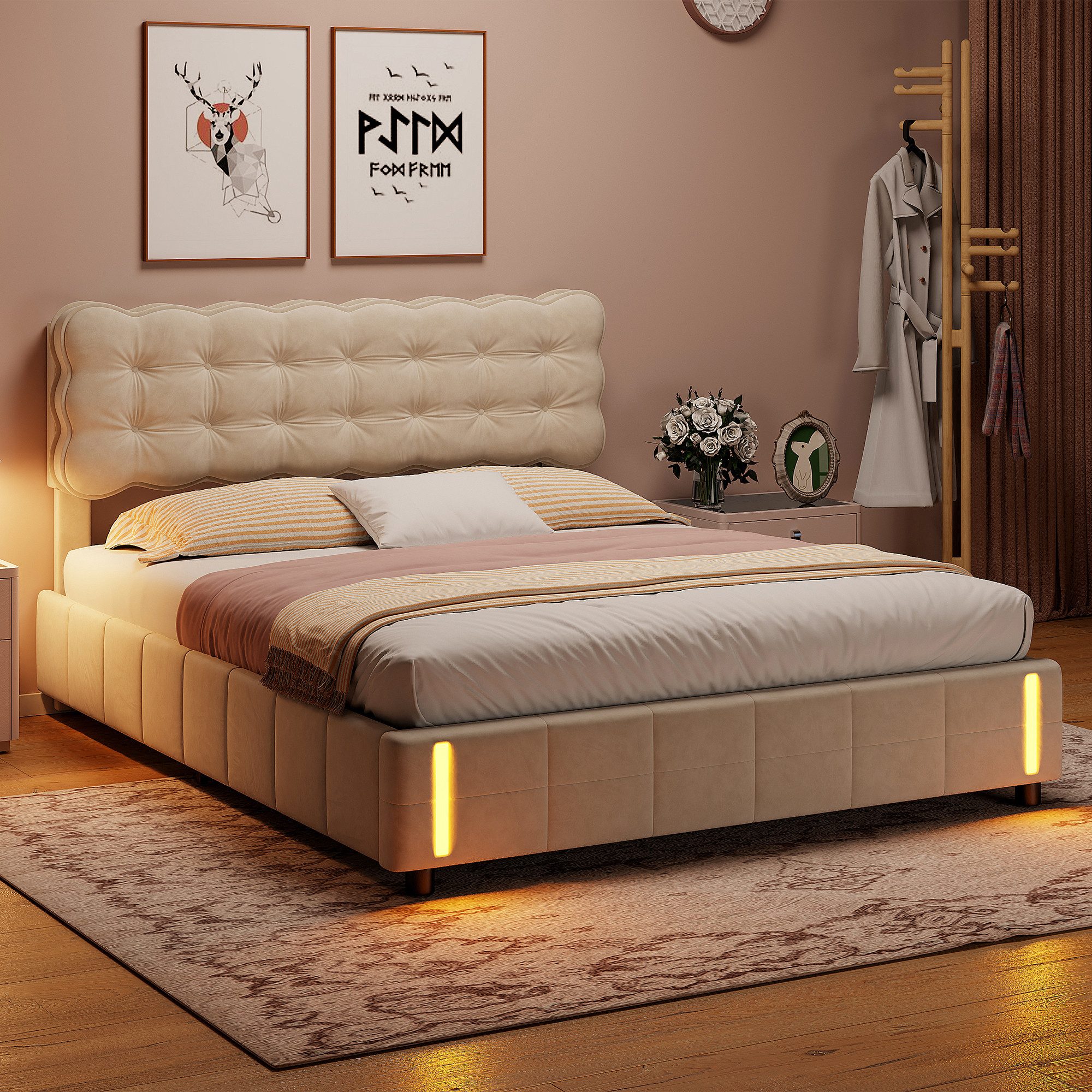 Furnishings Home Polsterbett Stauraumbett Doppelbett LED (Hydraulisch hebba günstig online kaufen