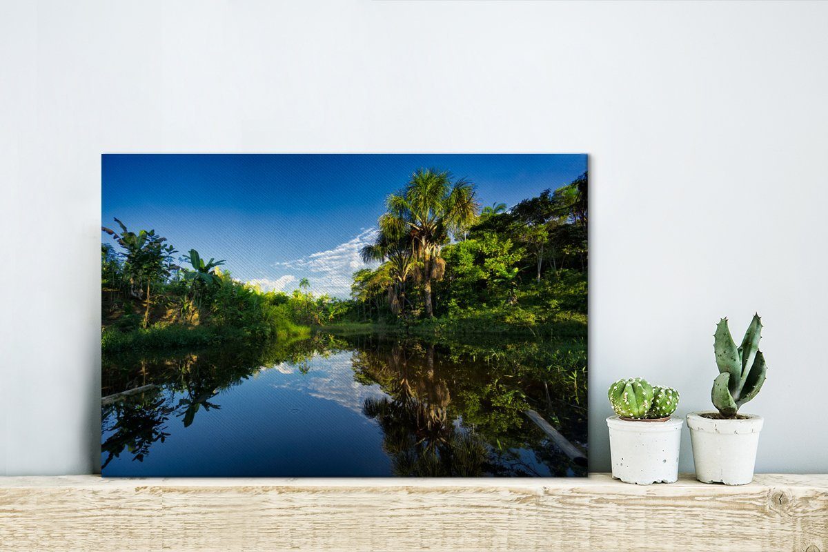 OneMillionCanvasses® Leinwandbild Reflexionen über Amazonas, 30x20 Leinwandbilder, den (1 Aufhängefertig, Wandbild cm Wanddeko, peruanischen St)