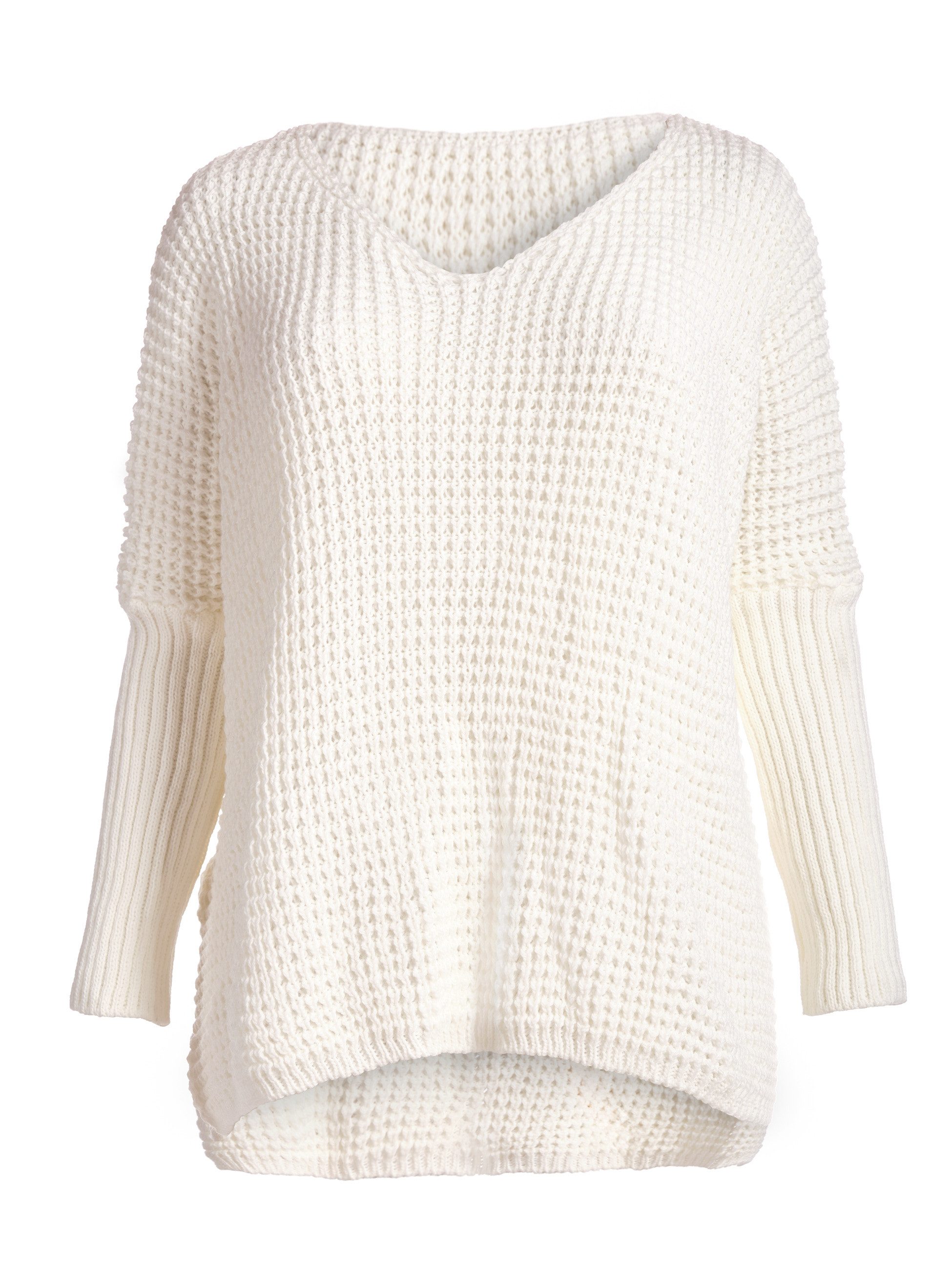 Strickpullover Oversize Grobstrick-Pullover mit V-Ausschnitt