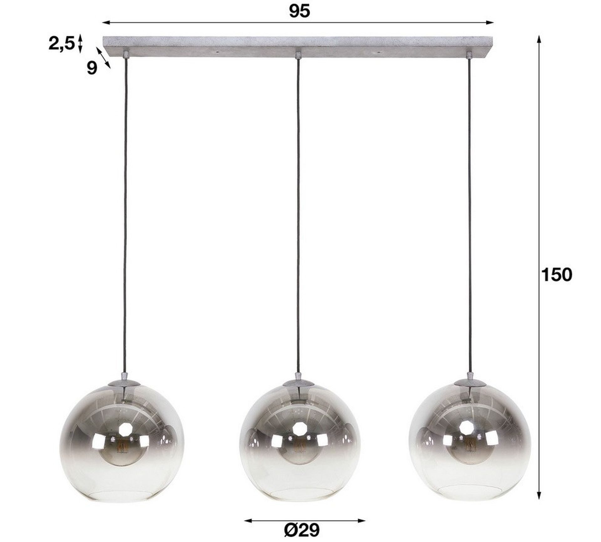Vintagehaus Pendelleuchte Hängelampe Pendelleuchte Shaded Rauchglas Bubble 3 flammig, ohne Leuchtmittel – Bild 5 von 5