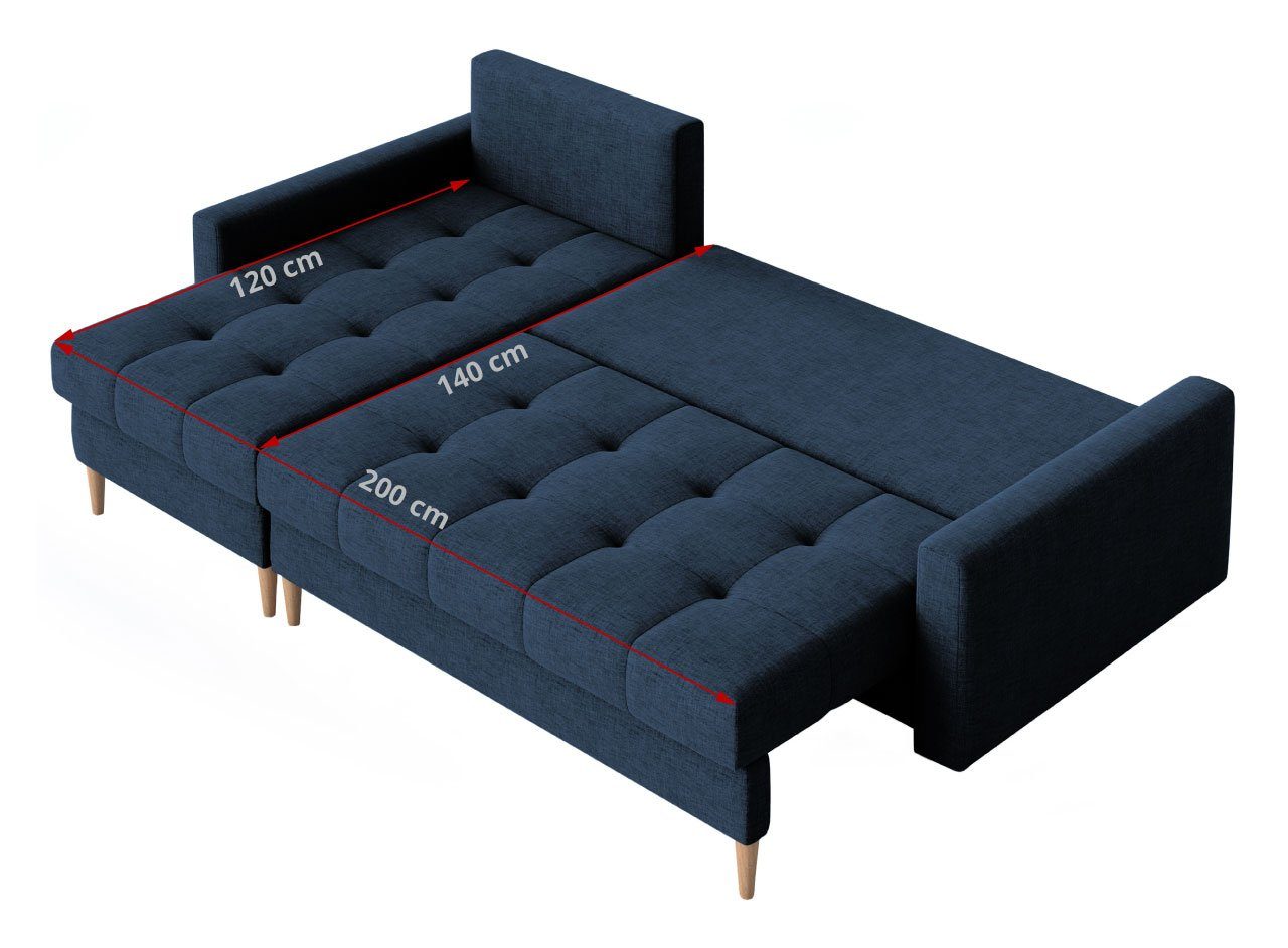 Bettkasten Marineblau Ecksofa Scandi, MKS MÖBEL Schlaffunktion, Polstersofa mit mit