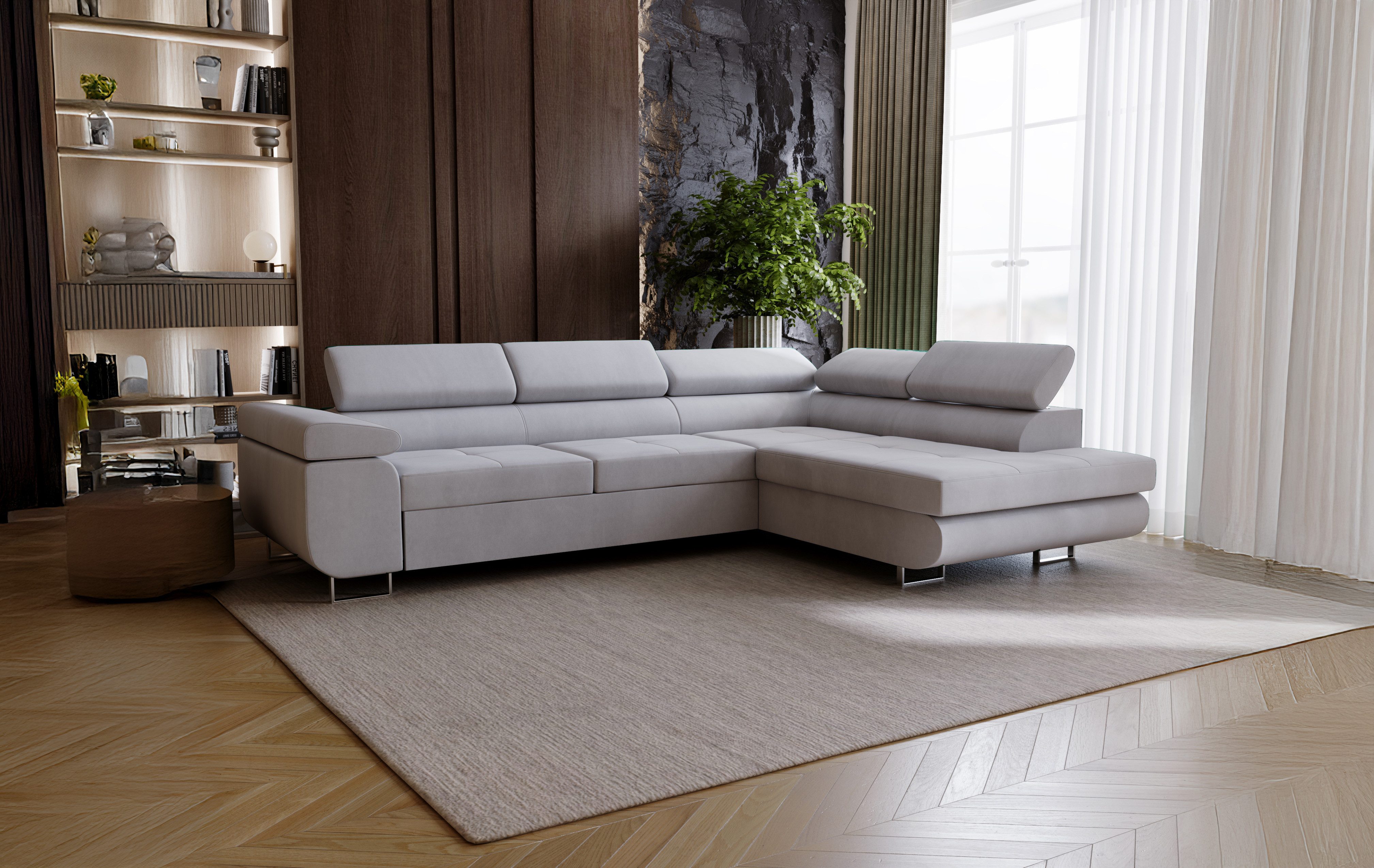 Goldstoff Ecksofa mit Schlaffunktion - Designersofa, Sofa mit Bettfunktion günstig online kaufen