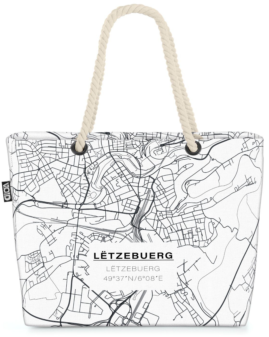 VOID Strandtasche (1-tlg), Luxemburg Karte Beach Bag landkarte stadt stadtkarte Stadtplan Plan Hauptstadt