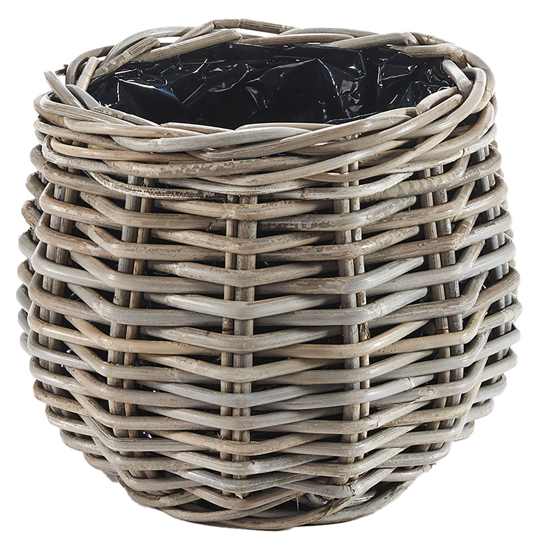 Kobolo Pflanzkübel Pflanzkorb Rattan BOTAN rund Folie ausgeschlagen kubu grey (Stück, 1 Stück), Dm. 25 cm