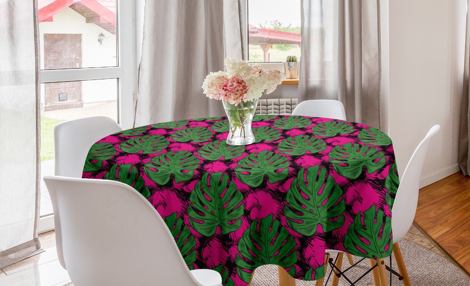 Blätter Küche detaillierte für Abakuhaus Tropisch Tischdecke Dekoration, Tischdecke und Abdeckung Kreis Groß Esszimmer