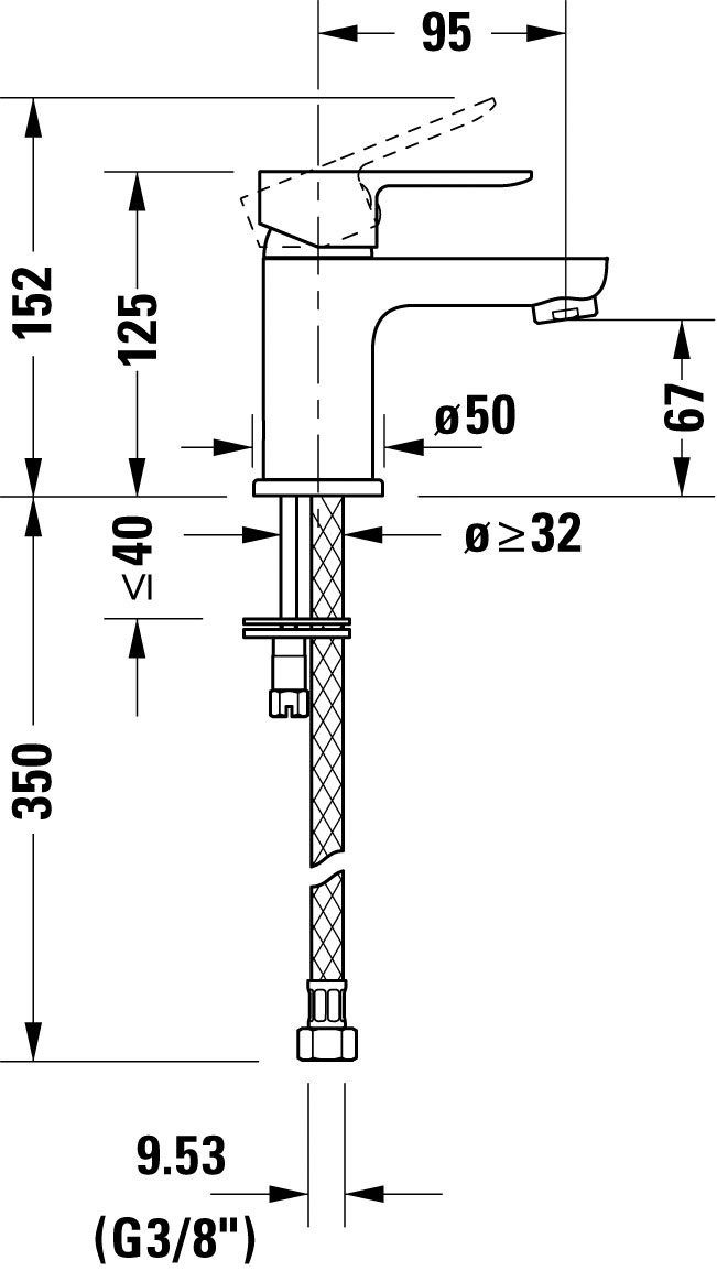 cm, Größe Ausladung Duravit Waschtischmischer, 9,5 mit Waschtischarmatur AirPlus, A.1 S Chrom