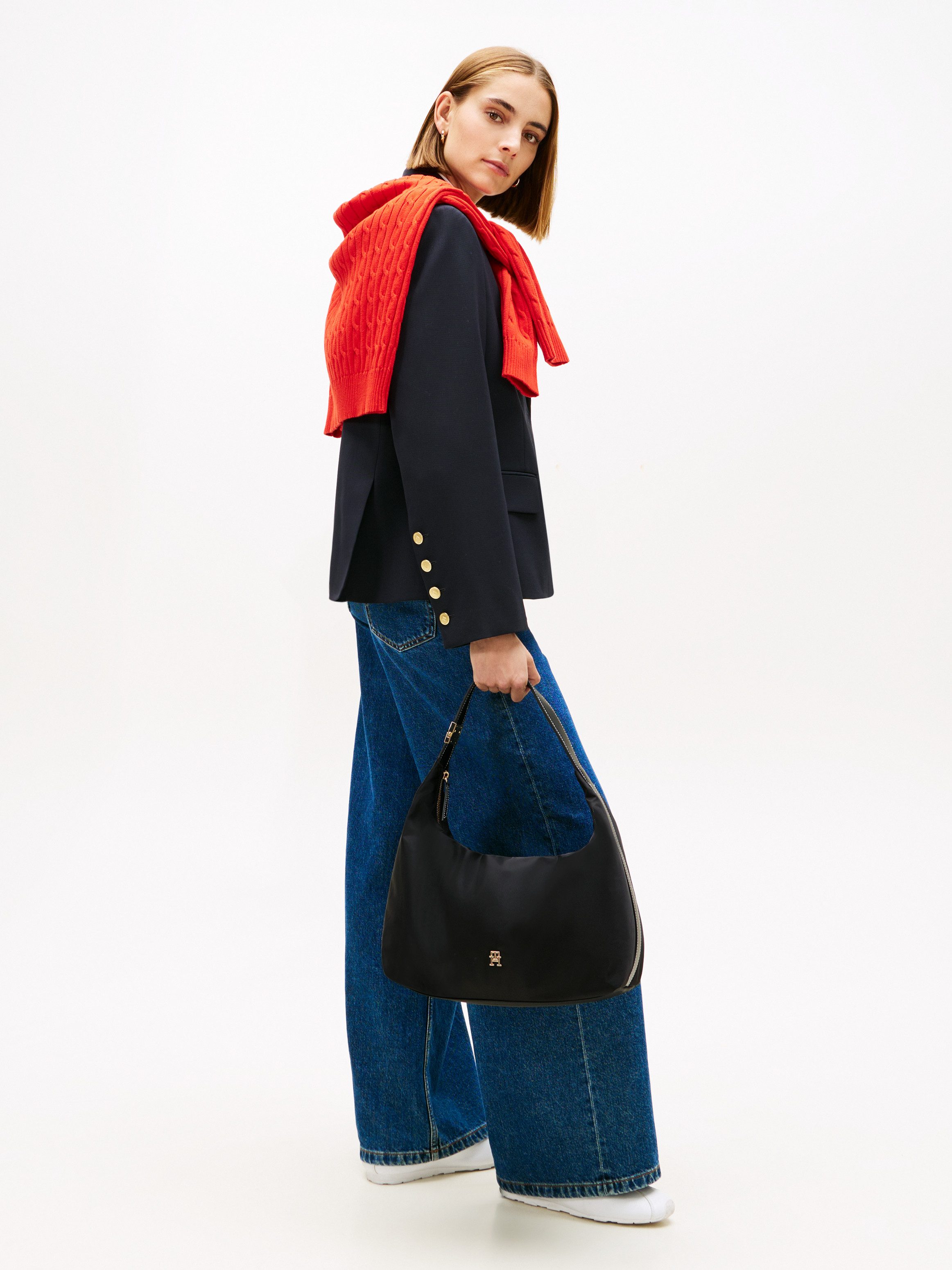 Tommy Hilfiger Hobo TH GO HOBO NYLON, Damen Abendtasche, Tragetasche mit goldfarbenen Details