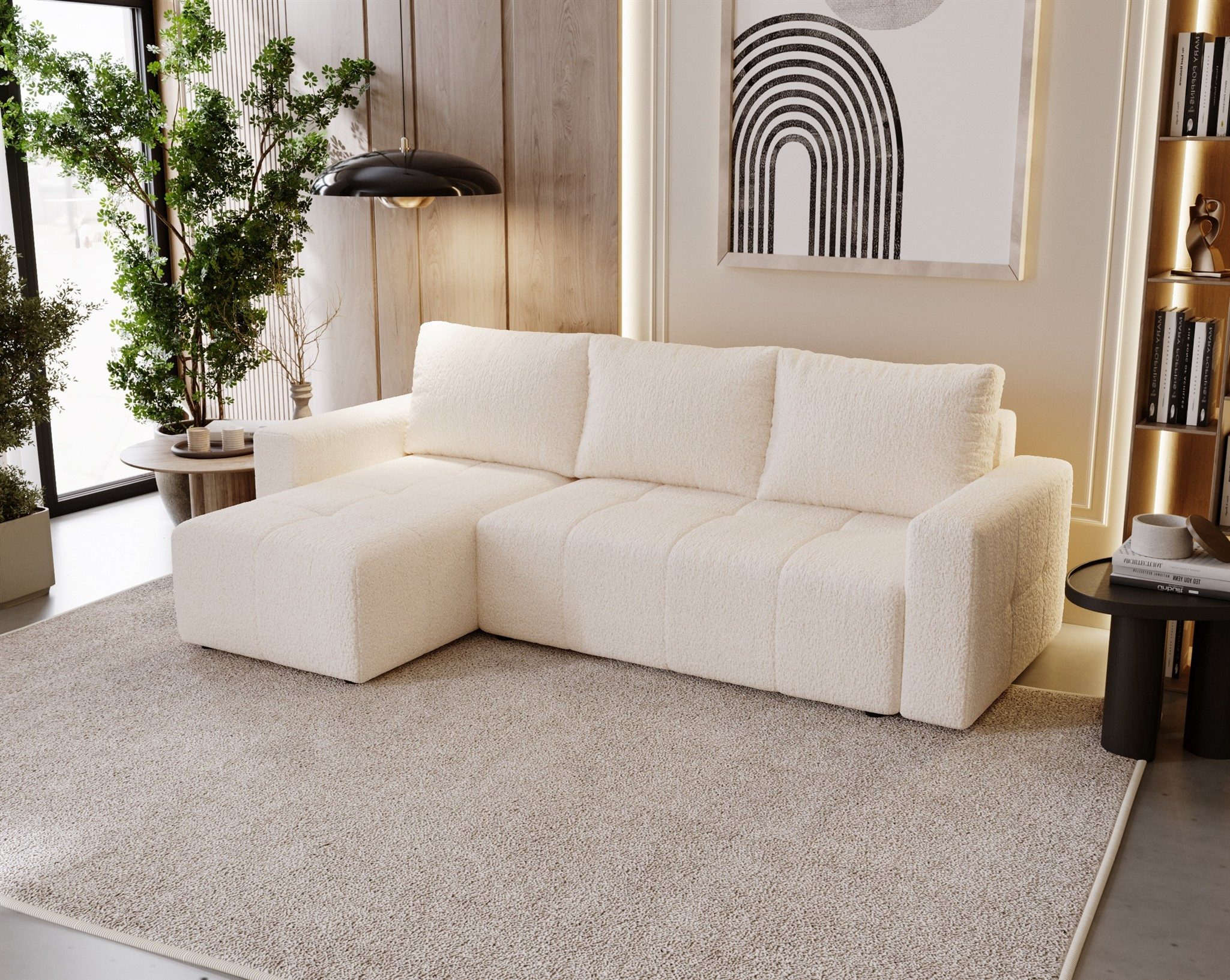 Fun Möbel Ecksofa Schlafsofa Sofa NOHA in Stoff, Ottomane Links oder Rechts, Bettkasten u nd Rundumbezug