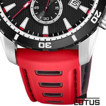 Lotus Quarzuhr Lotus Herrenuhr -R- Armbanduhr Leder rot, (Analoguhr), Herren Armbanduhr rund, groß (ca. 44mm), Edelstahl, Luxus