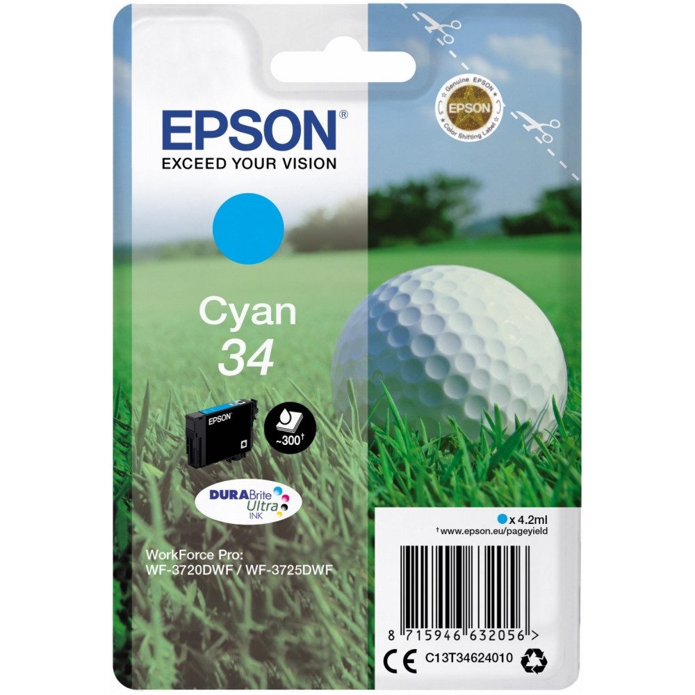 Epson Epson 34 DURABrite Ultra Tintenpatrone cyan Druckerzubehör Tintenpatrone (Pigmenttinte wisch- und wasserfest)