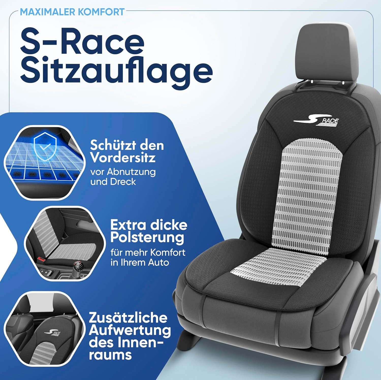 CarComfort Autositzauflage Sitzaufleger S-Race, 1 Stück, 1-tlg.