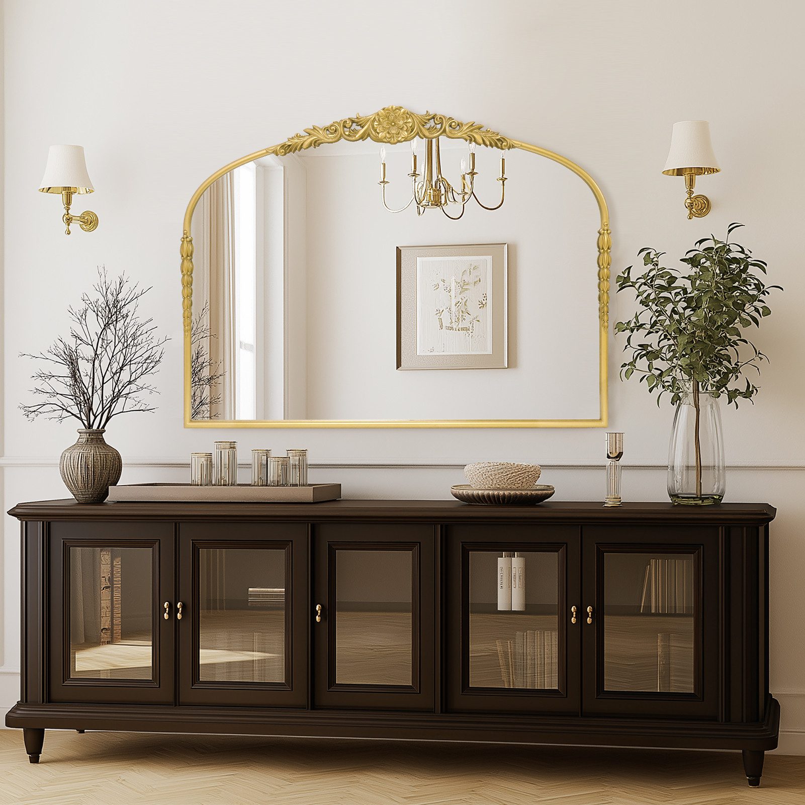 G-LEAF Wandspiegel im zeitlosen Vintage-Design aus robustem Metallrahmen & Glas (1-St), einfache Installation, 76×102cm, Gold