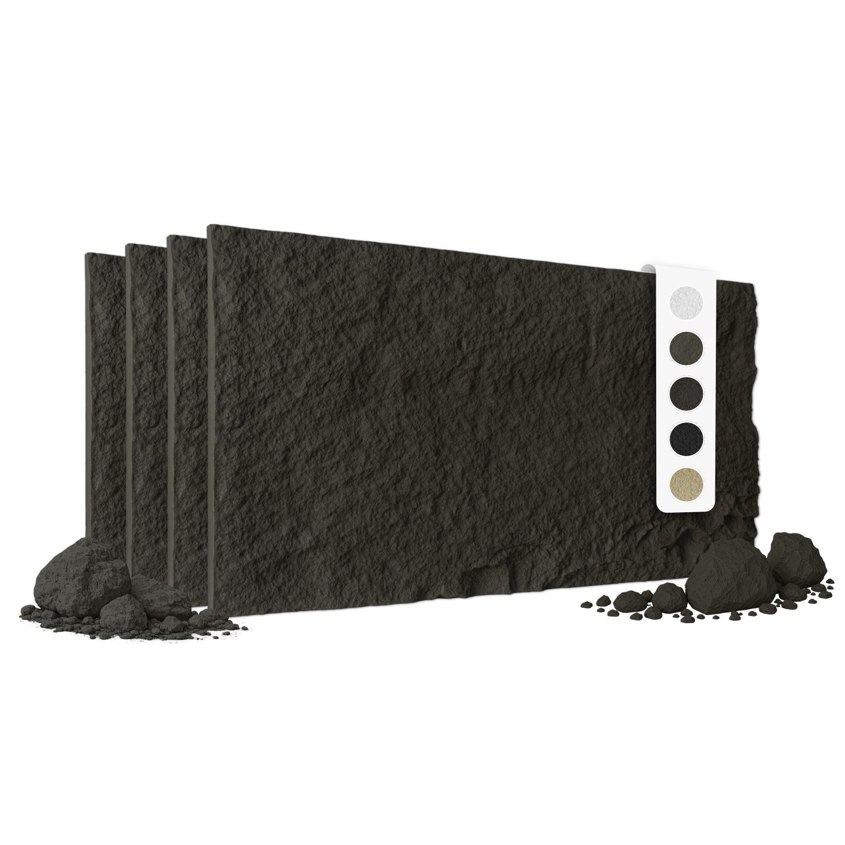 Hexim Wandpaneel, BxL: 60.5x121 cm, (Steinoptik Felsen Platten 4 Stück 120x60cm PU Wandverkleidung 2,92 m² 3D Paneele Bruchstein Stone Dekor Wandpaneele Wanddeko Steinplatte Wohnzimmer Innenwand schwarz (A002-05 Light Black)