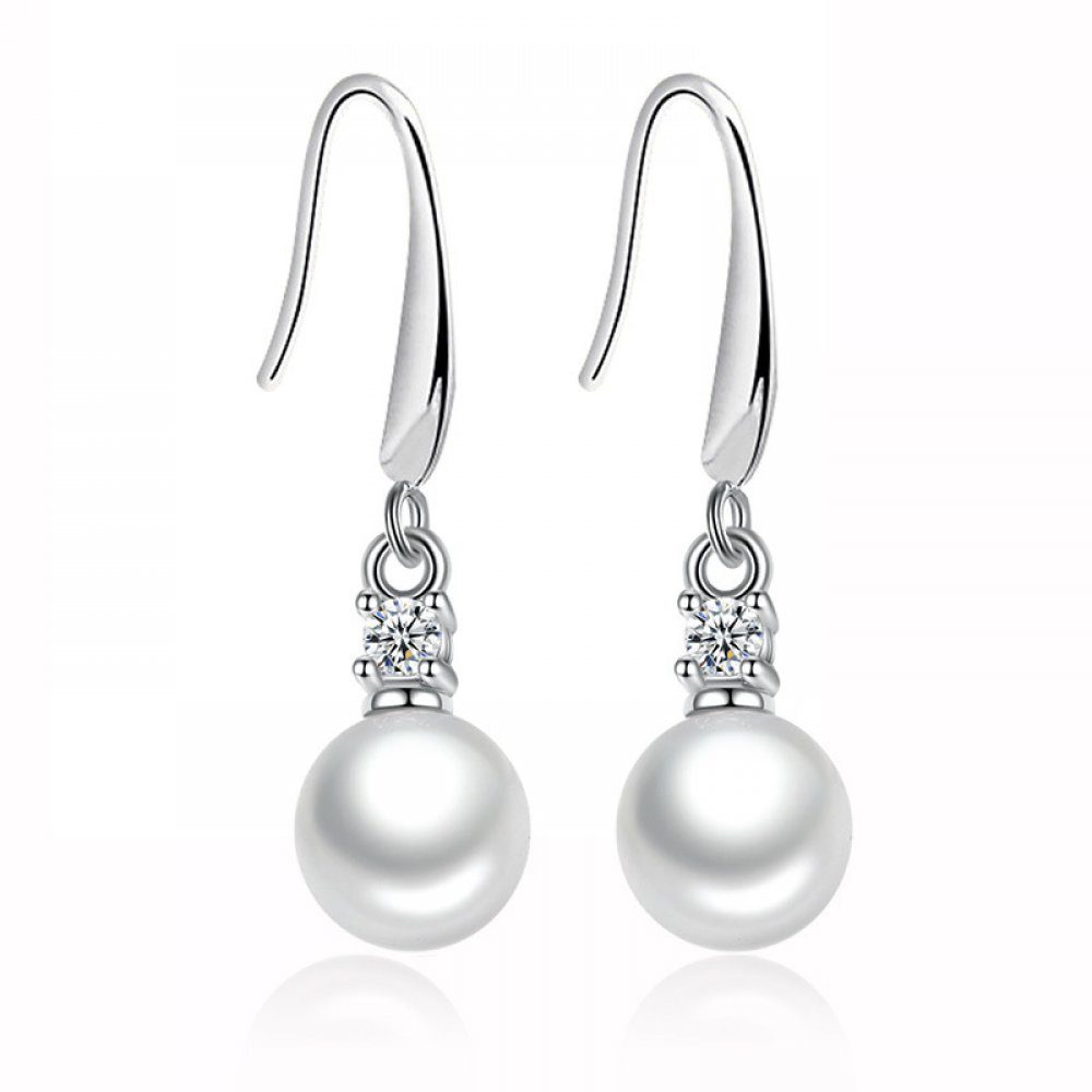 Ohrhänger Zirkonia, Damen Kupfer und Invanter Quasten-Design, Paar mit anmutigem Perlen Ohrringe