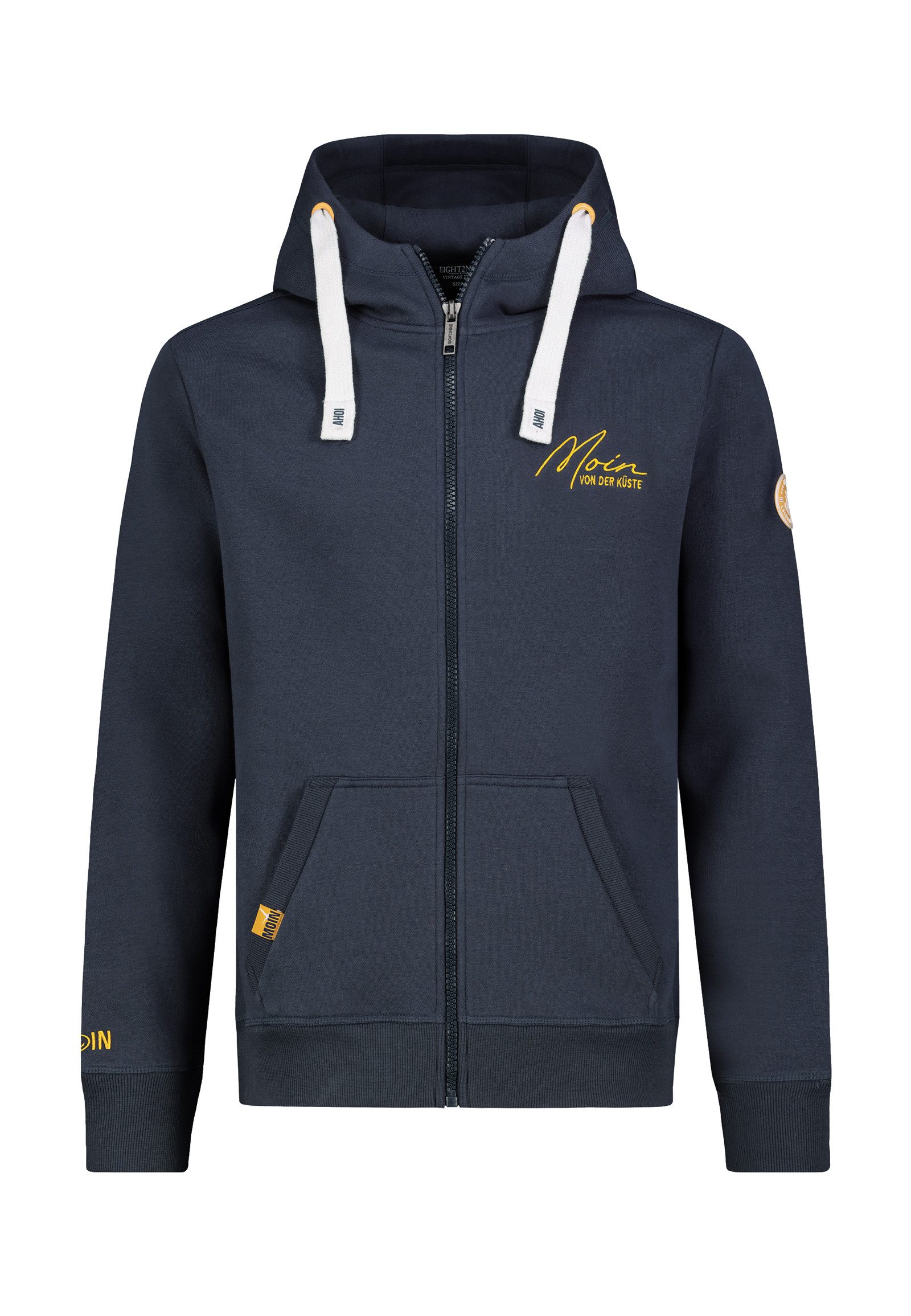 Eight2Nine Kapuzensweatjacke Herren Sweatjacke mit Mini Küstenprint Sweatshirtjacke, Kapuzenpullover