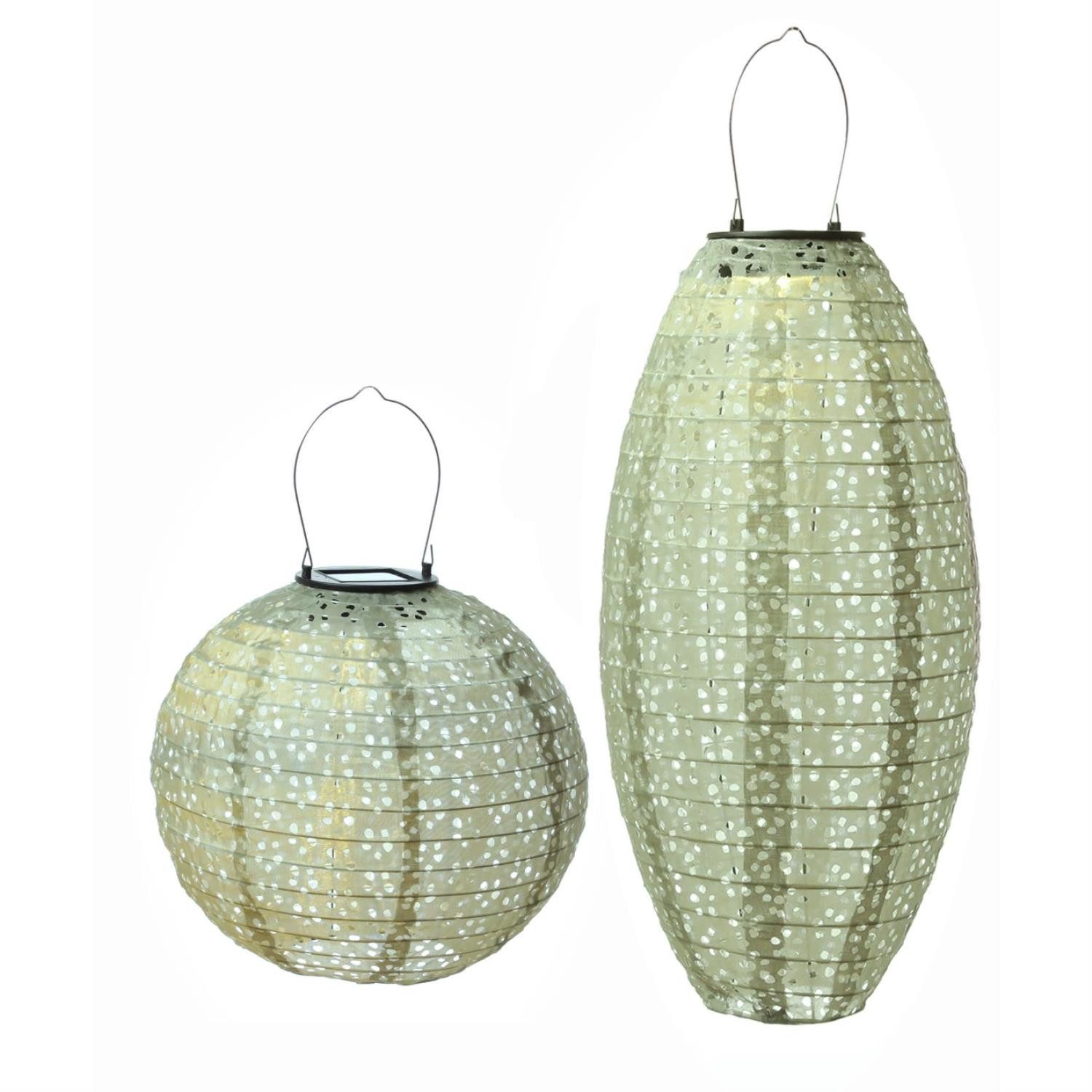 MARELIDA LED Lampion Solar Gartenlampions Blumenmuster grün Party Balkon Terrasse 2 Stück, LED Classic, warmweiß (2100K bis 3000K)