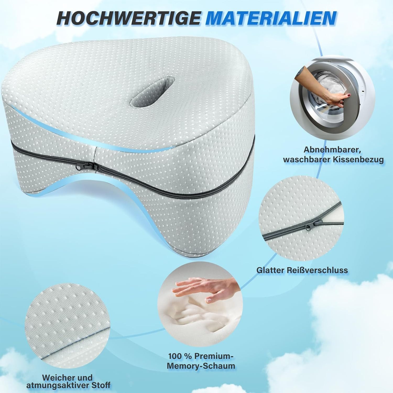 Vivitar Kniekissen für Seitenschläfer, Memory Foam Beinkissen zur Entlastung von Rücken, (Premium Memory-Schaum für erholsamen Schlaf & bessere Körperhaltung, Hüfte & Knien, Ergonomisches Design mit abnehmbarem, waschbarem Bezug)