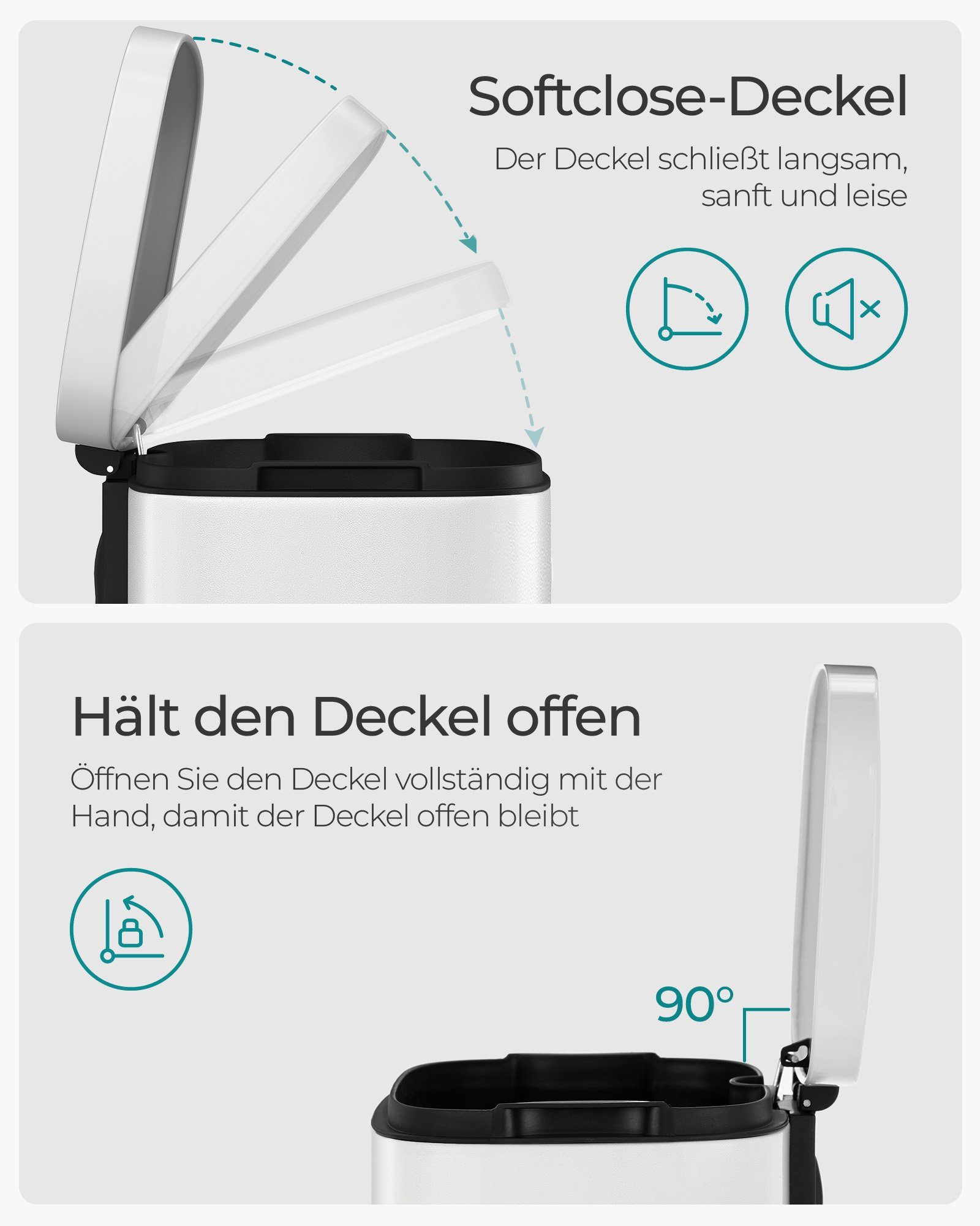 SONGMICS Mülleimer, Müllbehälter, Abfalleimer, 30 L,Softclose