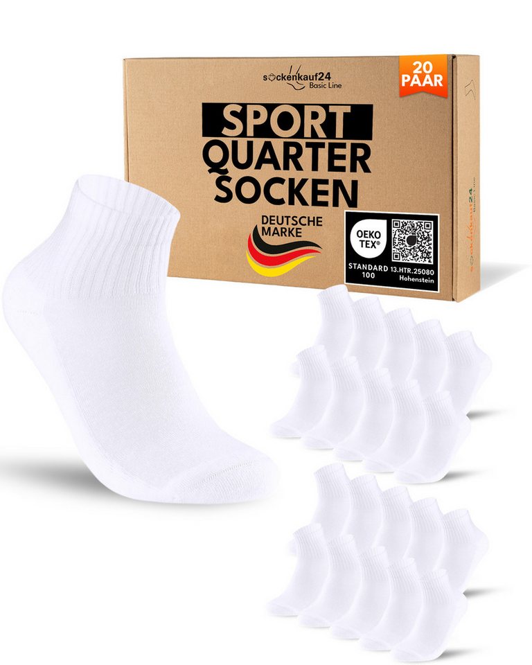 sockenkauf24 Sportsocken 10 Paar kurze Tennissocken Quarter Sportsocken Herren Damen Baumwolle (20-Paar) verstärkte Ferse & Fußspitze, gepolsterte Sohle, Atmungsaktiv