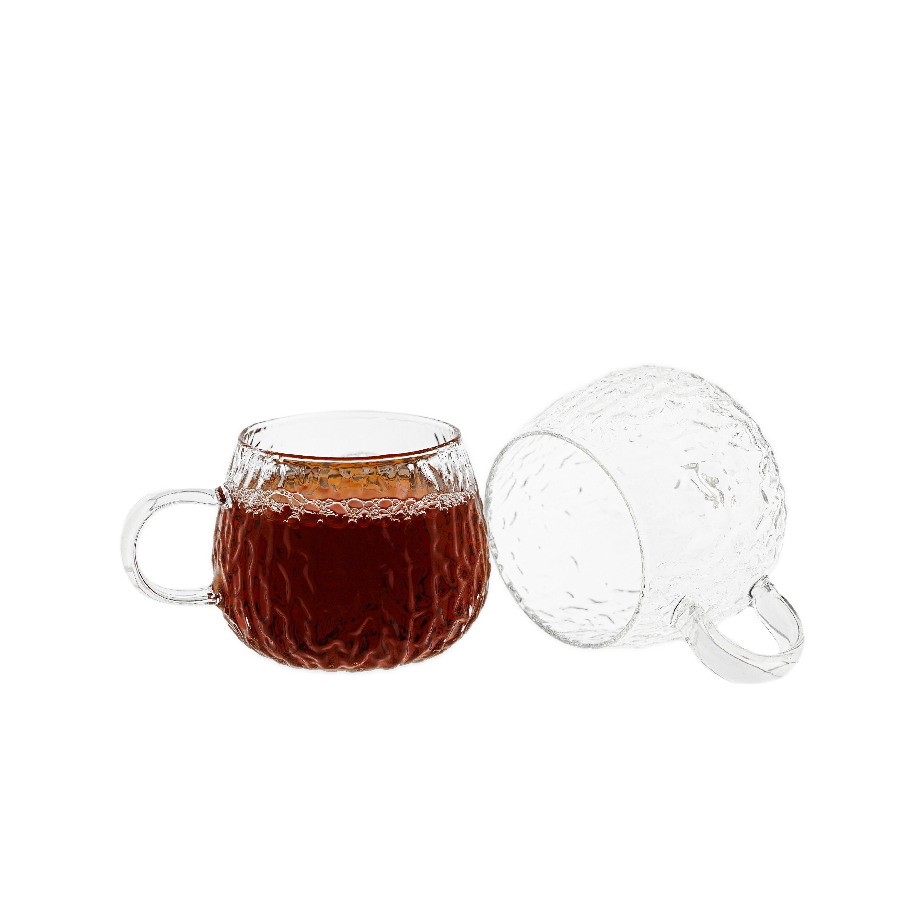 Mulex Gläser-Set mit Henkel 250 ml - Hitzebeständiges Glas mit strukturiertem Design, 6-tlg., Glas, Borosilikatglas