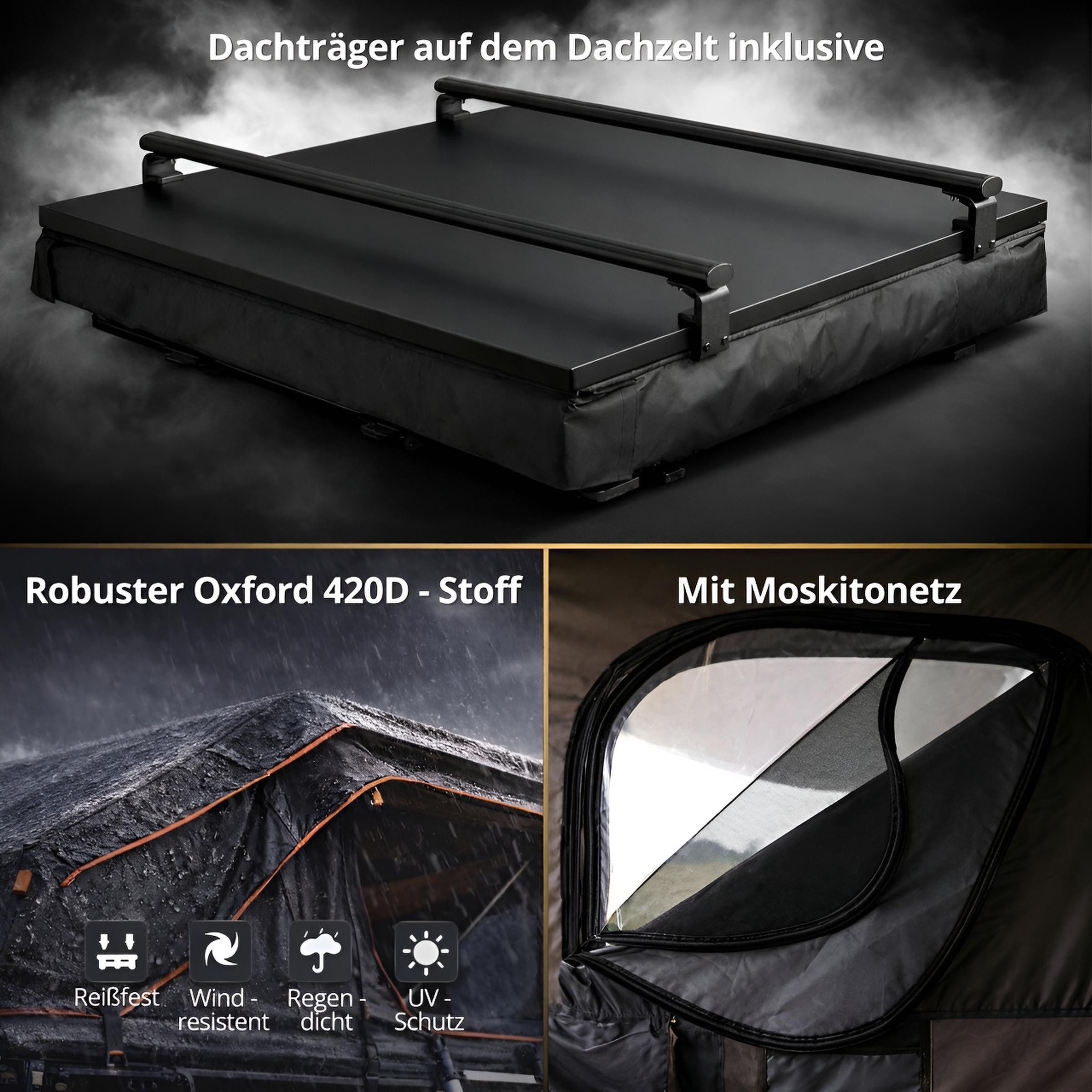 TZIpower Dachzelt Autodachzelt Grau/Schwarz Softcase Dachzelt 2 Größen opt. Sonnensegel, Personen: 4
