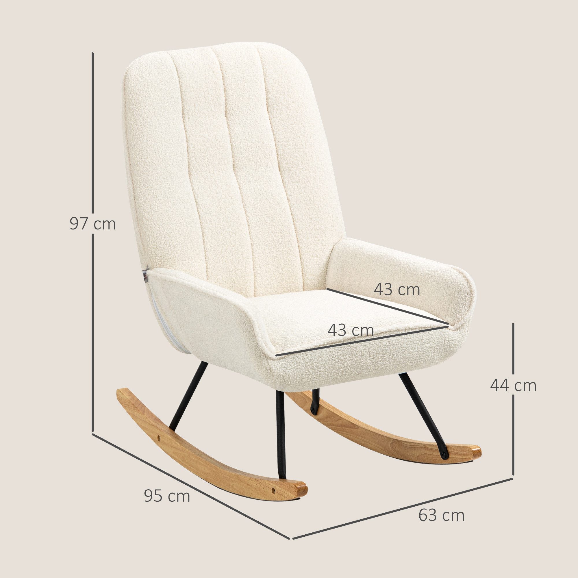 HOMCOM Schaukelstuhl mit Sherpa-Vlies Relaxstuhl, Wohnzimmersessel (Schaukelsessel, 1 St), für Wohnzimmer, Schlafzimmer, Sherpa Vlies, Cremeweiß