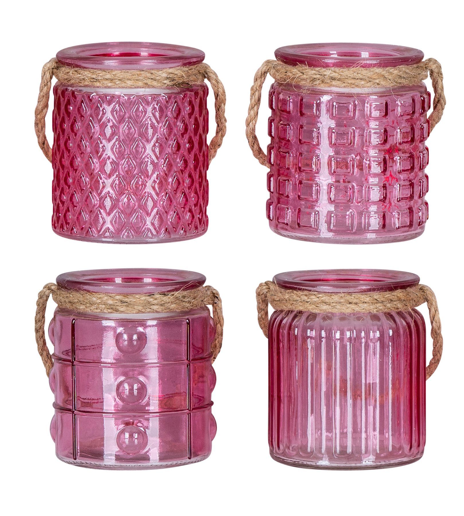 Levandeo® Teelichthalter, 4er Set Windlicht H10cm Glas Pink Rosa Teelichthalter Tischdeko