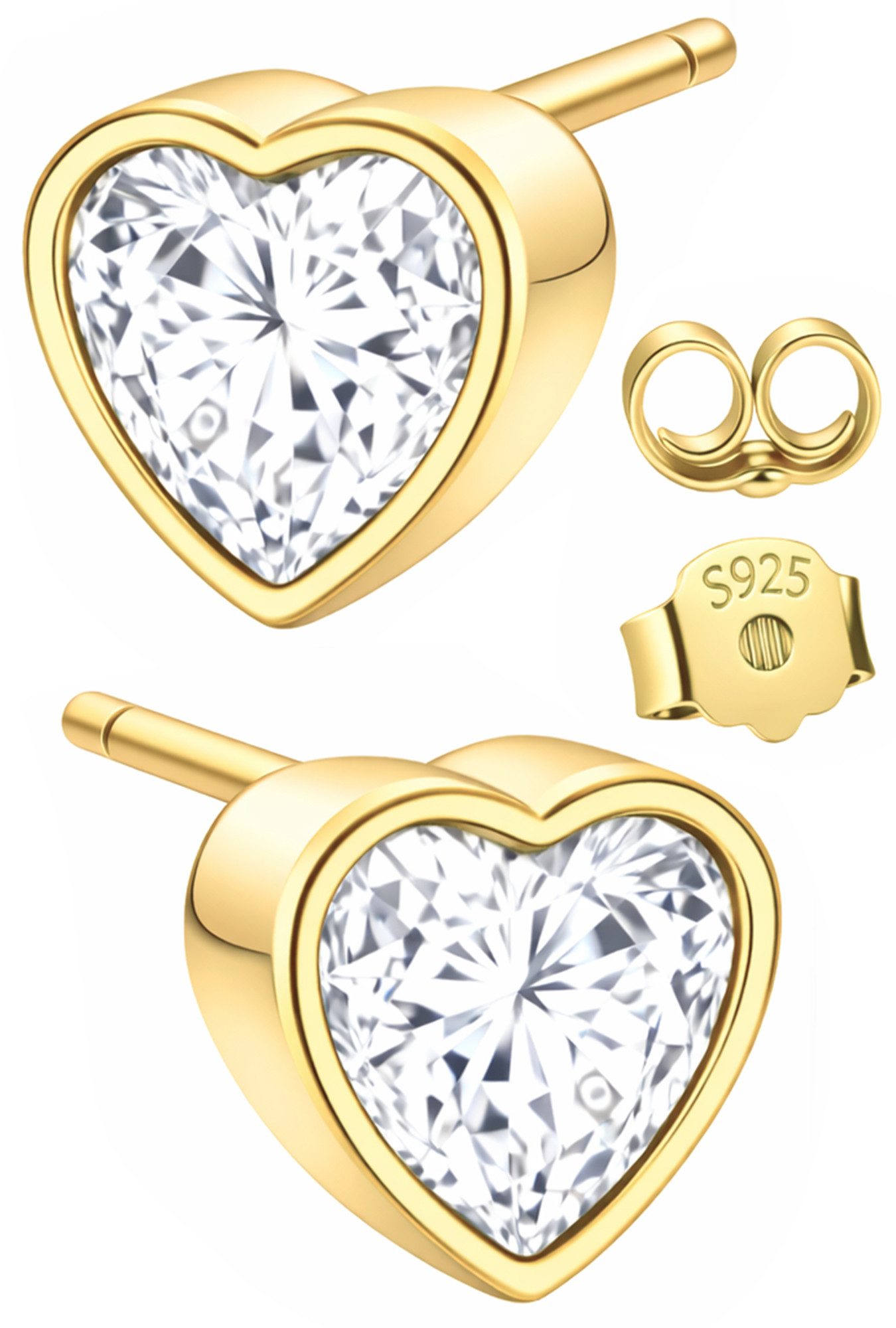Paar Ohrstecker kleine Ohrringe 925 Silber Herz gold für Frauen Damen Freundin