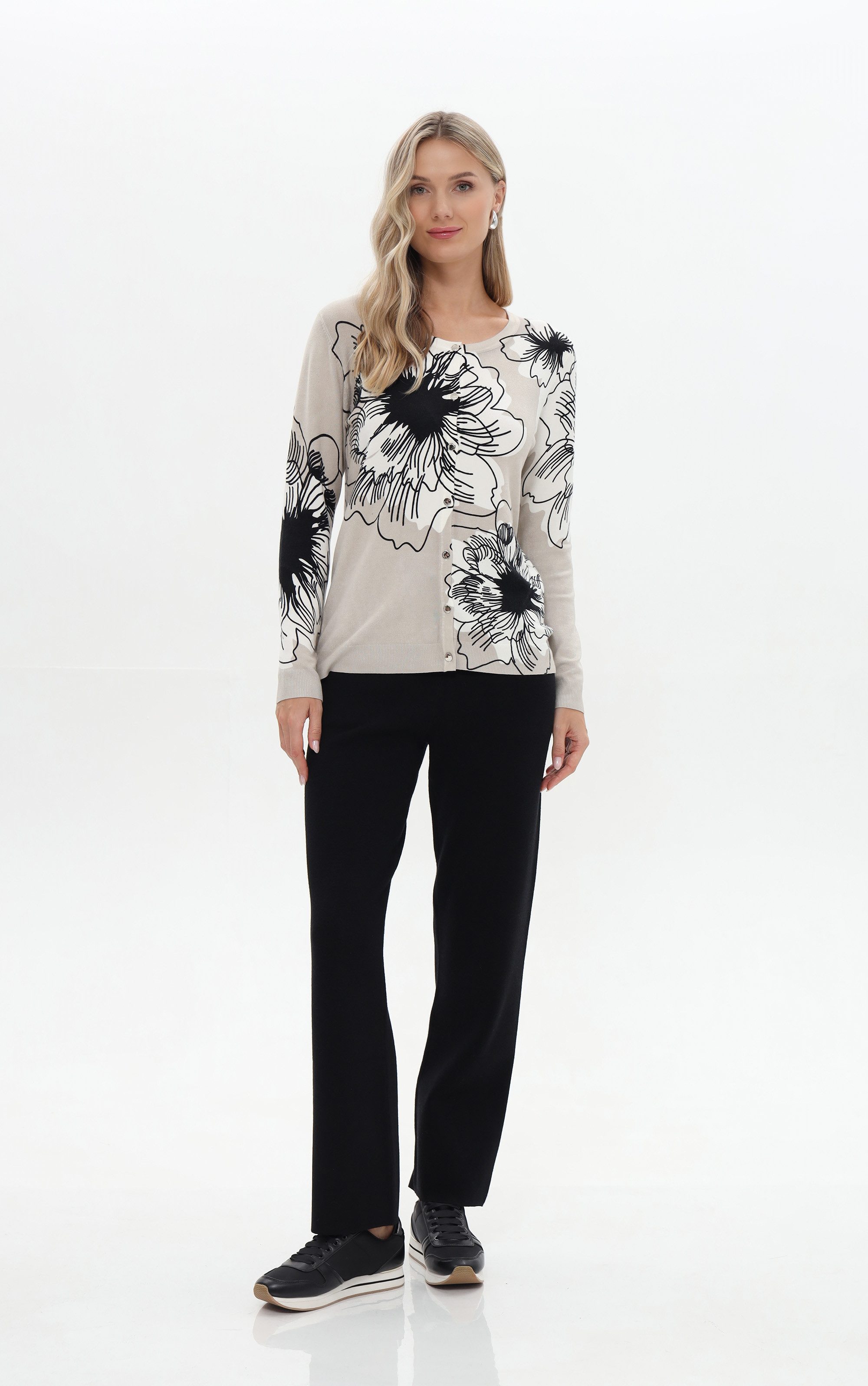 Passioni 2-in-1-Strickjacke mit grafischem Blumenprint (2-tlg) – Bild 3 von 3