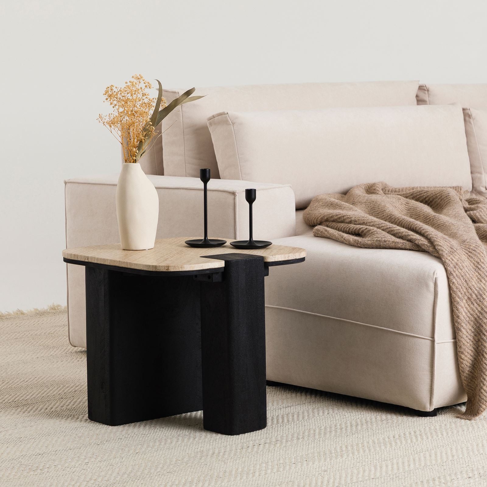 IDIMEX Couchtisch DELHI, Beistelltisch 50 cm aus Travertin und Mango Massiv günstig online kaufen