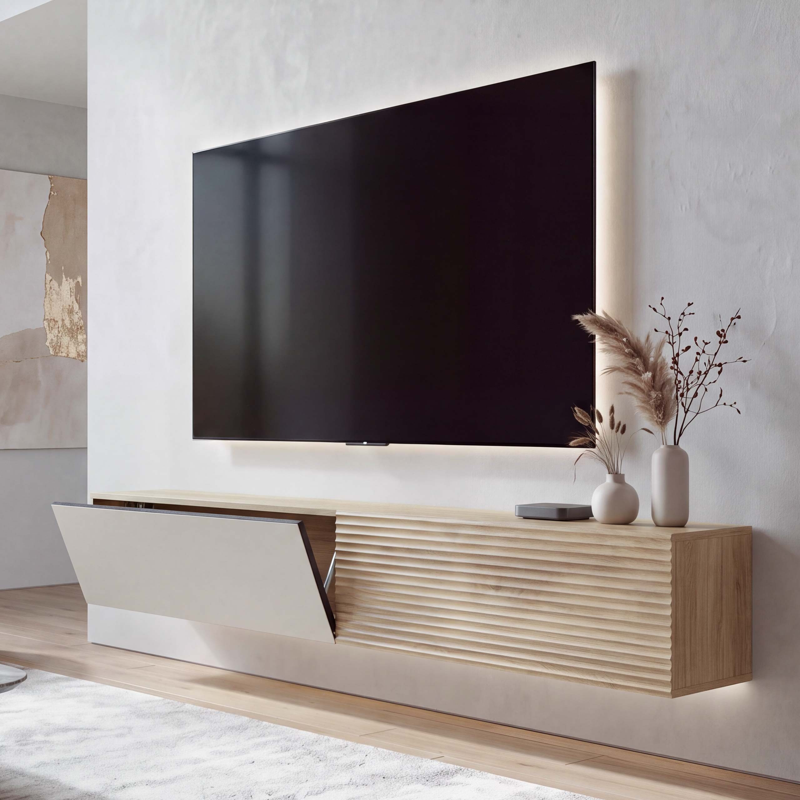 MCW TV-Rack MCW-Q84-TV, Stilvolles TV-Rack zur Wandmontage im modernen Design