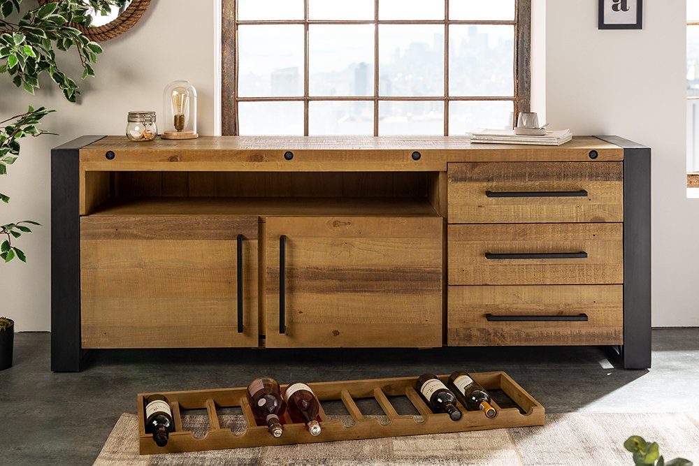 riess-ambiente Sideboard THOR 195cm vintage braun / schwarz (Einzelartikel, 1 St), Wohnzimmer · Massivholz · Metall · Kommode · Industrial Design