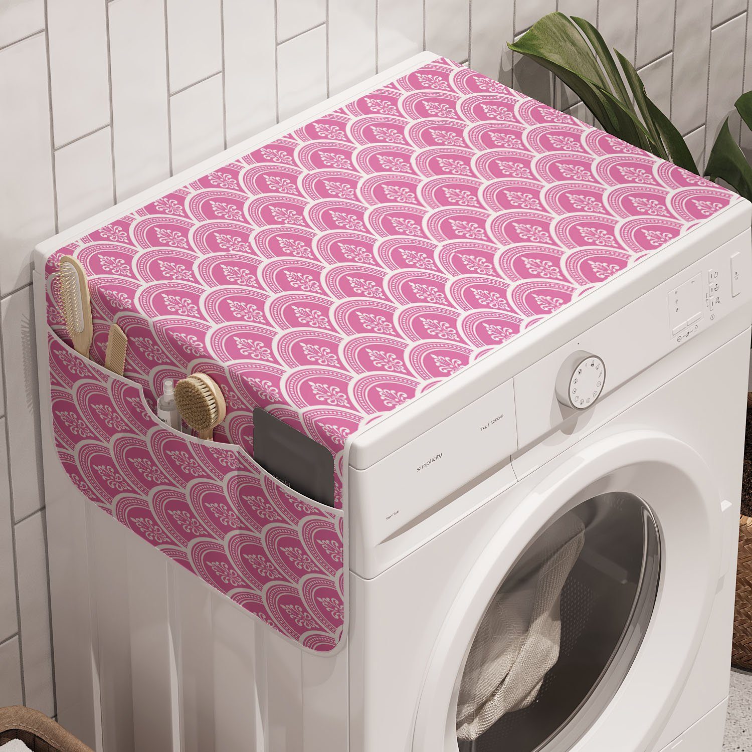 Abakuhaus Badorganizer Anti-Rutsch-Stoffabdeckung für Waschmaschine in Ihrem und Kreis Blumenmotive Trockner, Barock