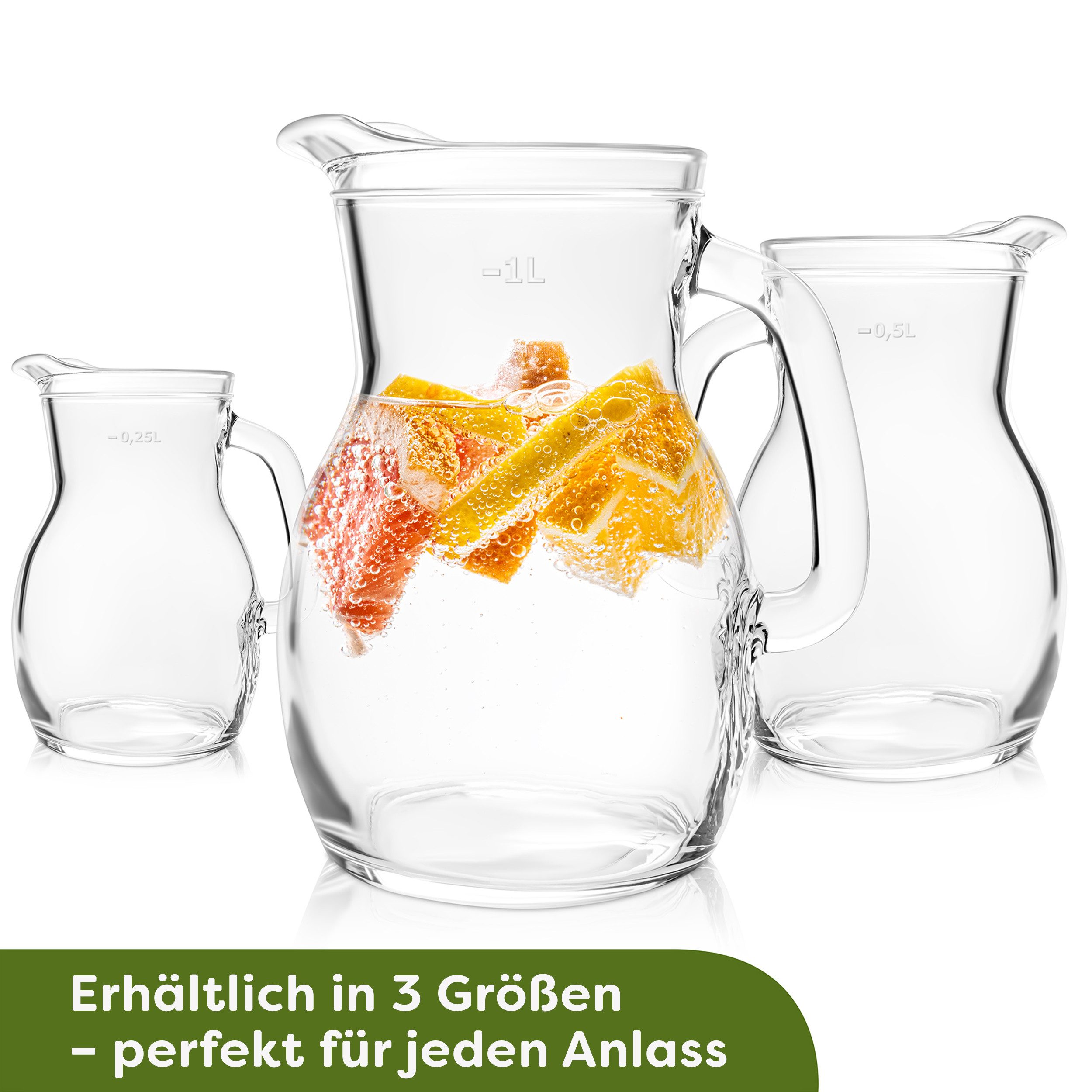 KONZEPT Wasserkrug Glaskrug Transparent Ergonomischer Griff, (1-tlg), Volumen: 1L, 500 ml, 250 ml. Set 1/2/3 Stk. – Bild 5 von 5