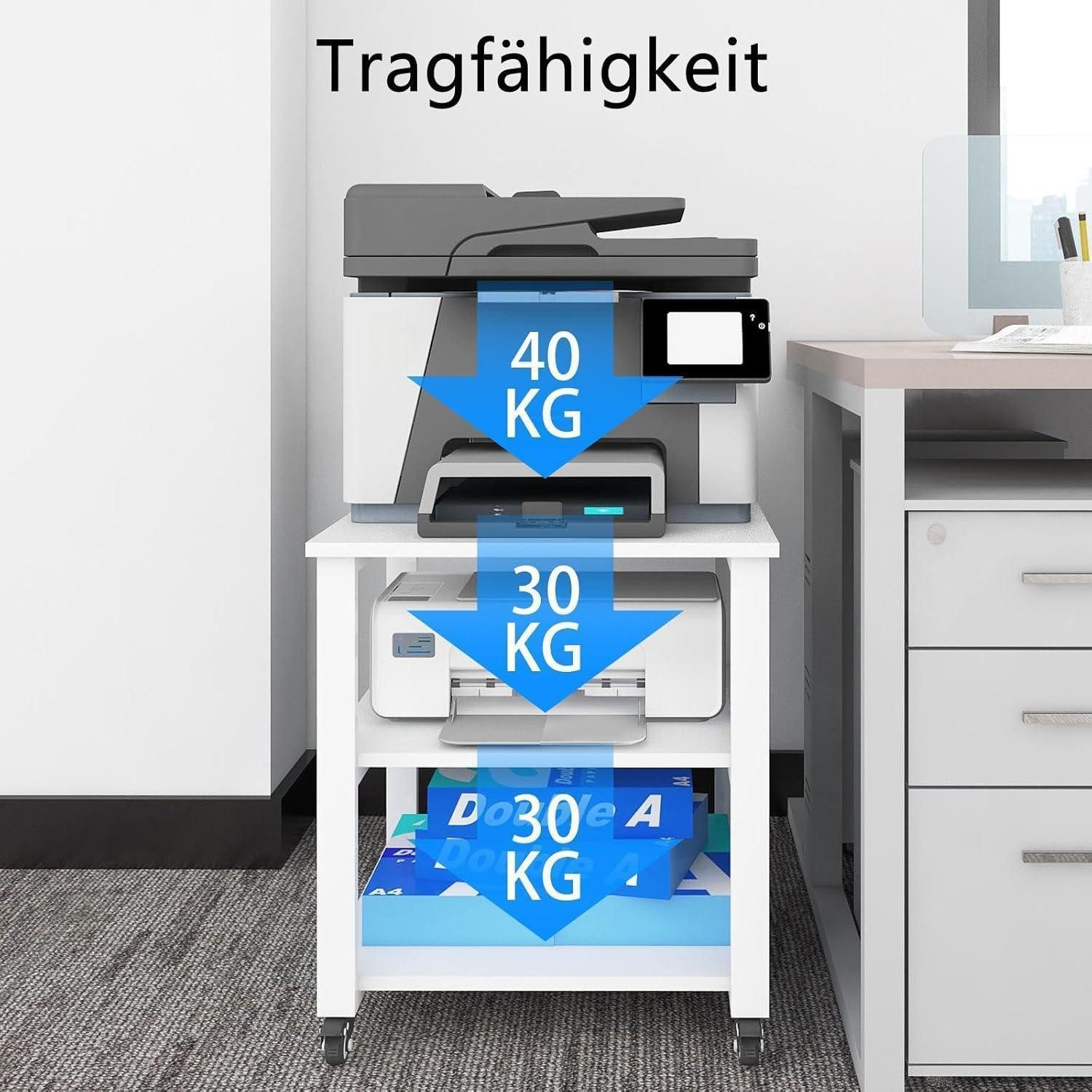 LuxusKollektion Bürowagen Druckertisch 3-Ebene Universalrollen mobiler Druckerständer Holz