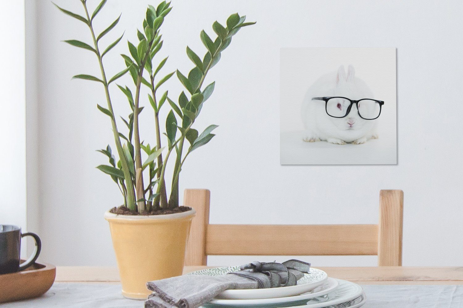 OneMillionCanvasses® Leinwandbild Kaninchen - Brille Leinwand St), - Bilder Schlafzimmer (1 für Wohnzimmer Hipster