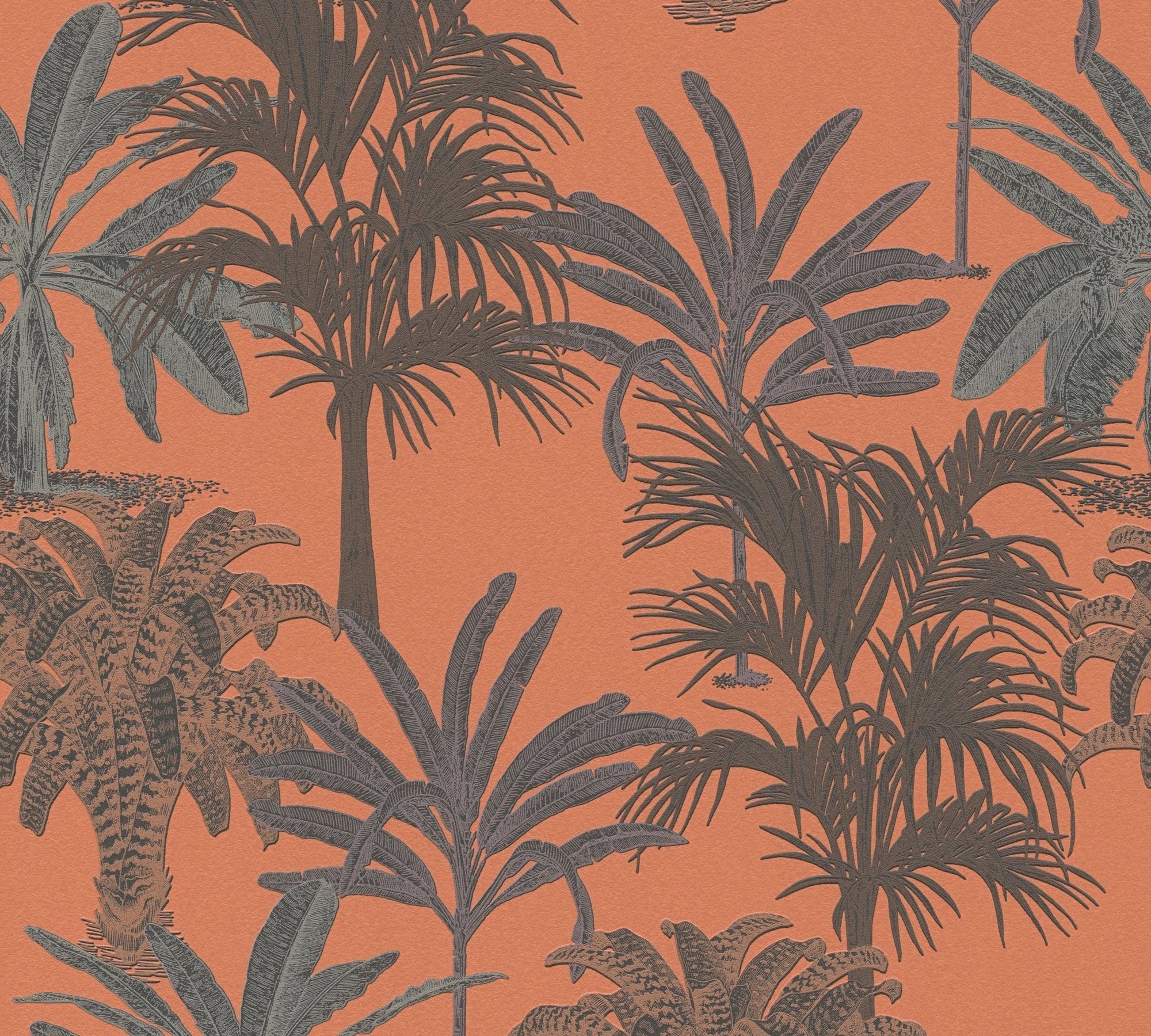 METROPOLIS BY MICHALSKY LIVING Vliestapete Change is good, Tropical Tale, botanisch, floral, tropisch, Designertapete Tapete Palmen orange/schwarz/braun