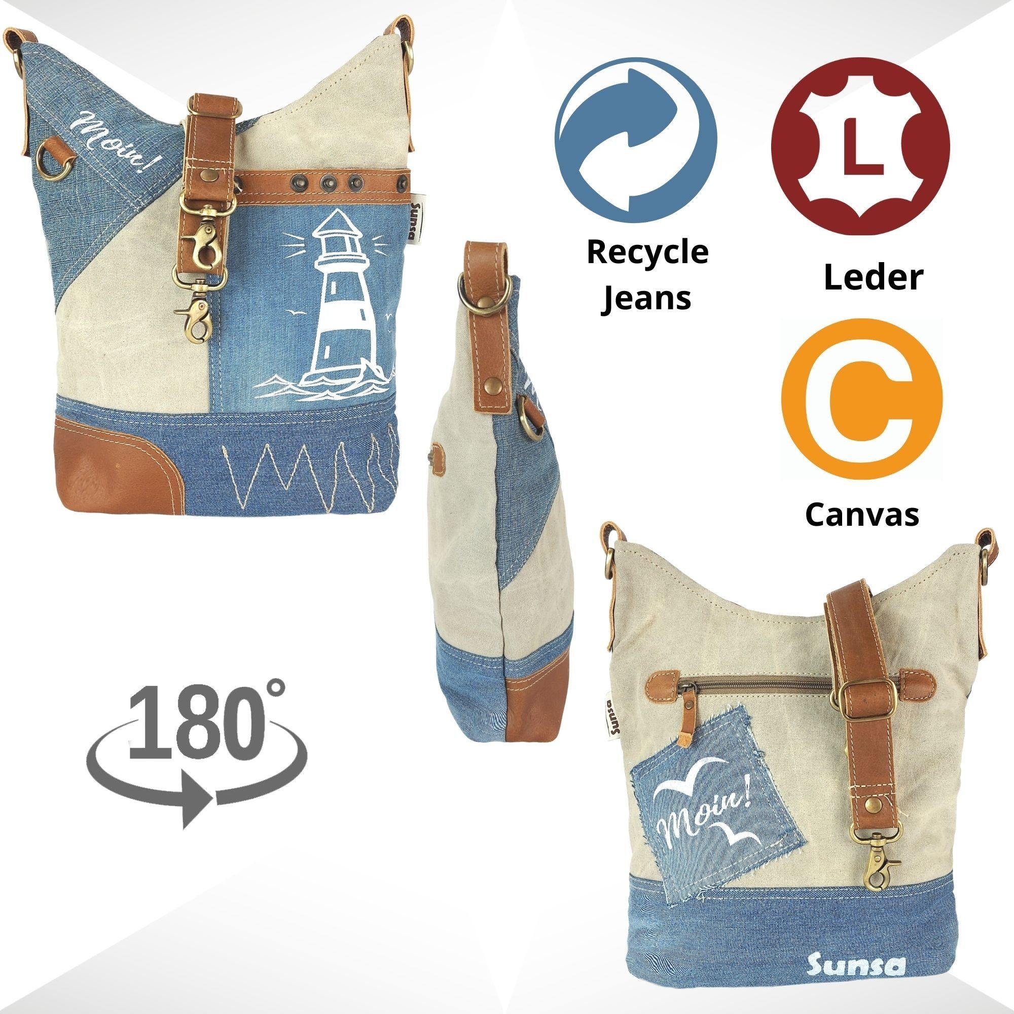 Sunsa Umhängetasche Umhängetasche Maritim Schultertasche Crossbody Tasche, enthält recyceltes Material, Steckfach an der Frontseite