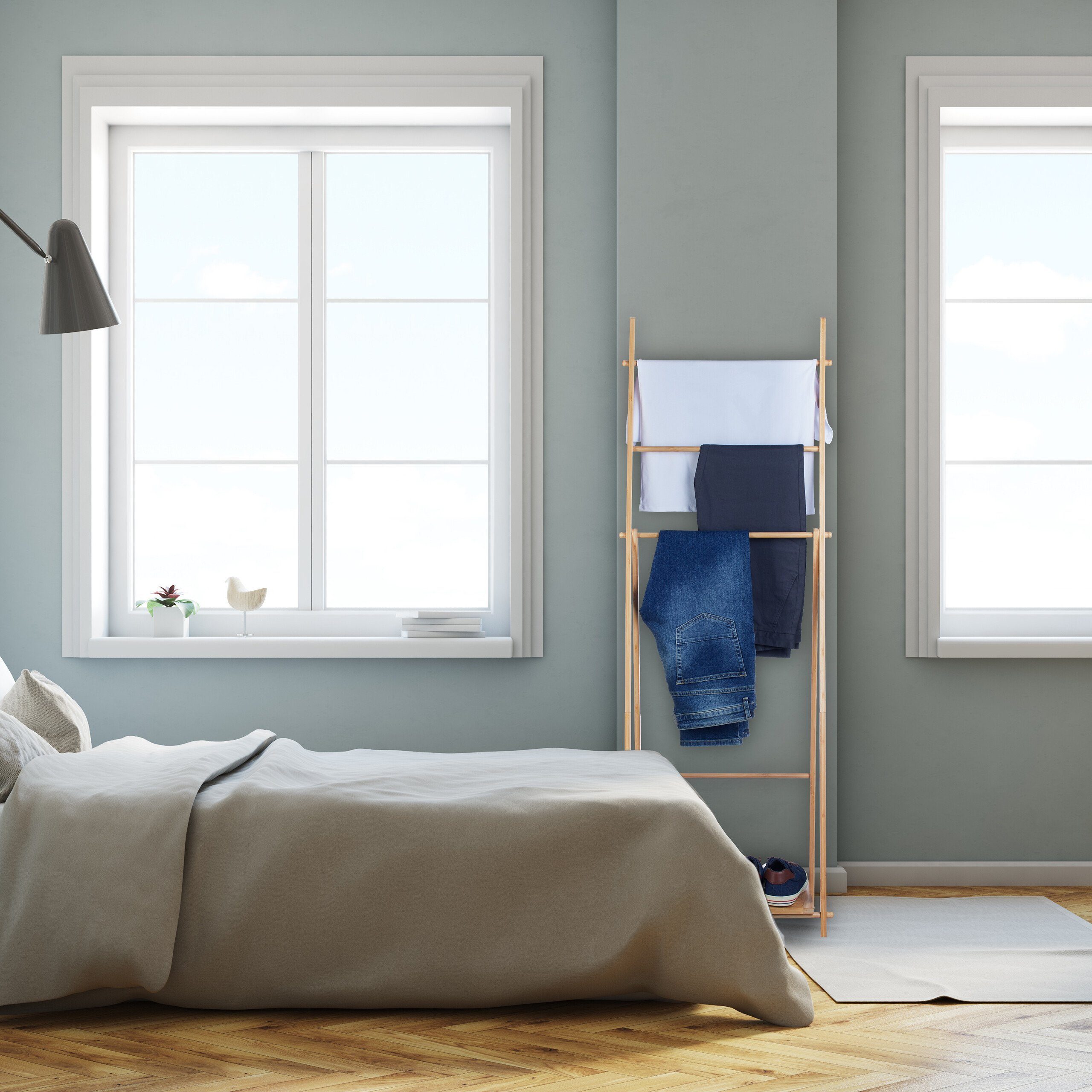 relaxdays Handtuchständer Bambus 4 Stange günstig online kaufen