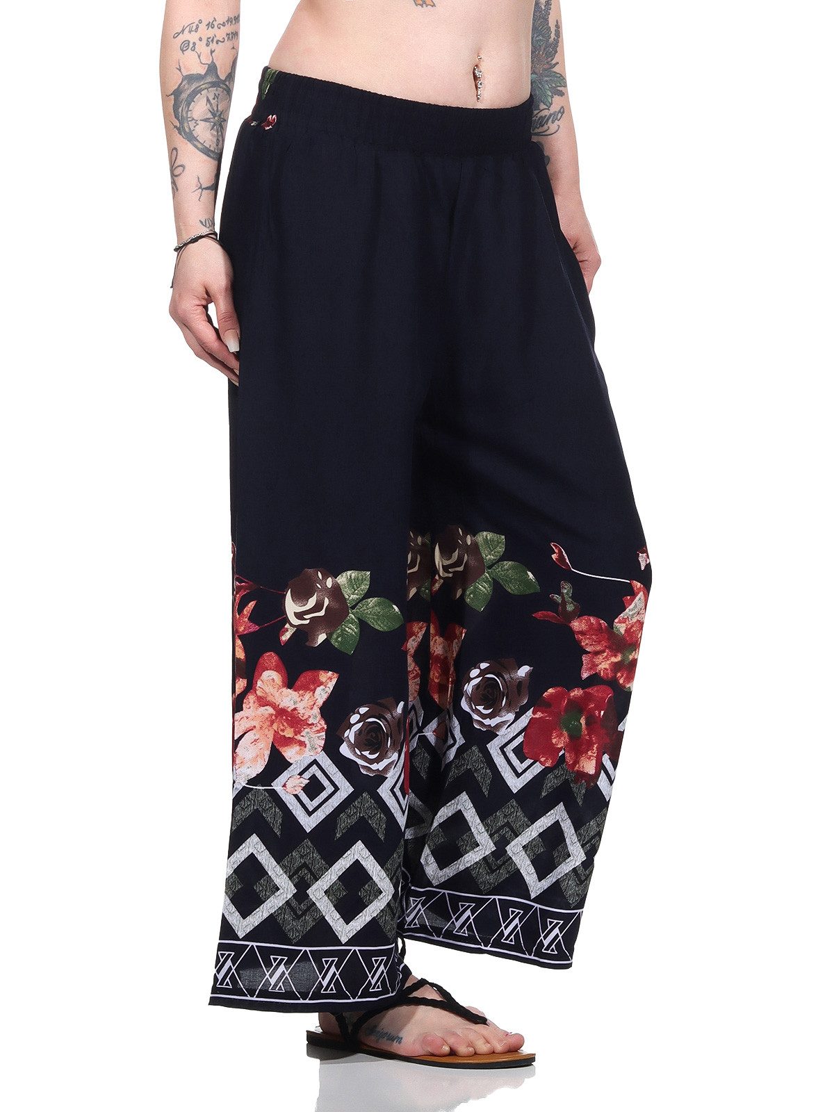 Aurela Damenmode Culotte Sommerhose leichte Marlene Hose für Damen luftige Culotte luftig & leichte Baumwollmischung, Stretchbund