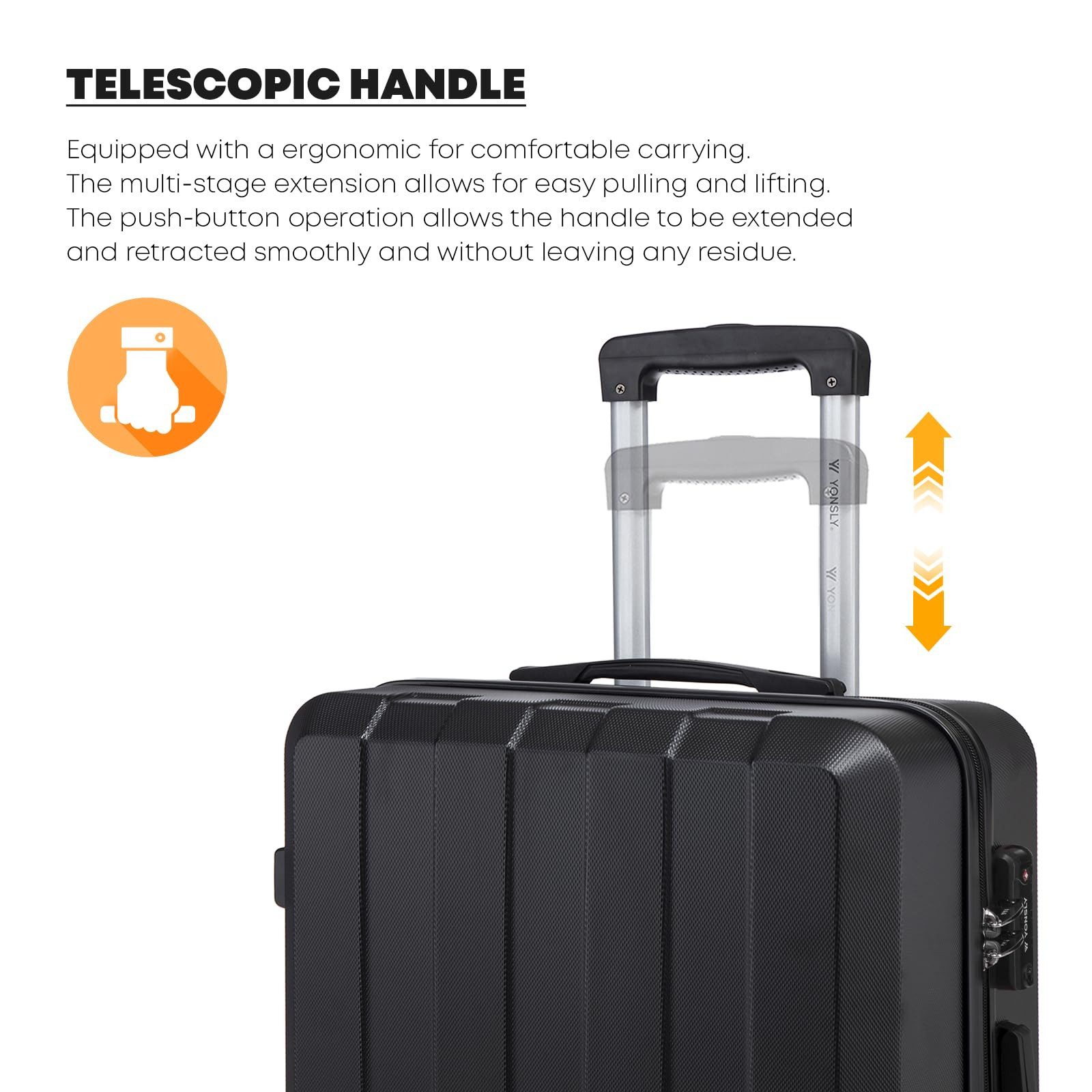 YONSLY Hartschalen-Trolley Premium Hartschalen-Reisekoffer, 4 Rollen, TSA-Schloss, YKK-Reißverschluss, austauschbare Rollen/Griffe