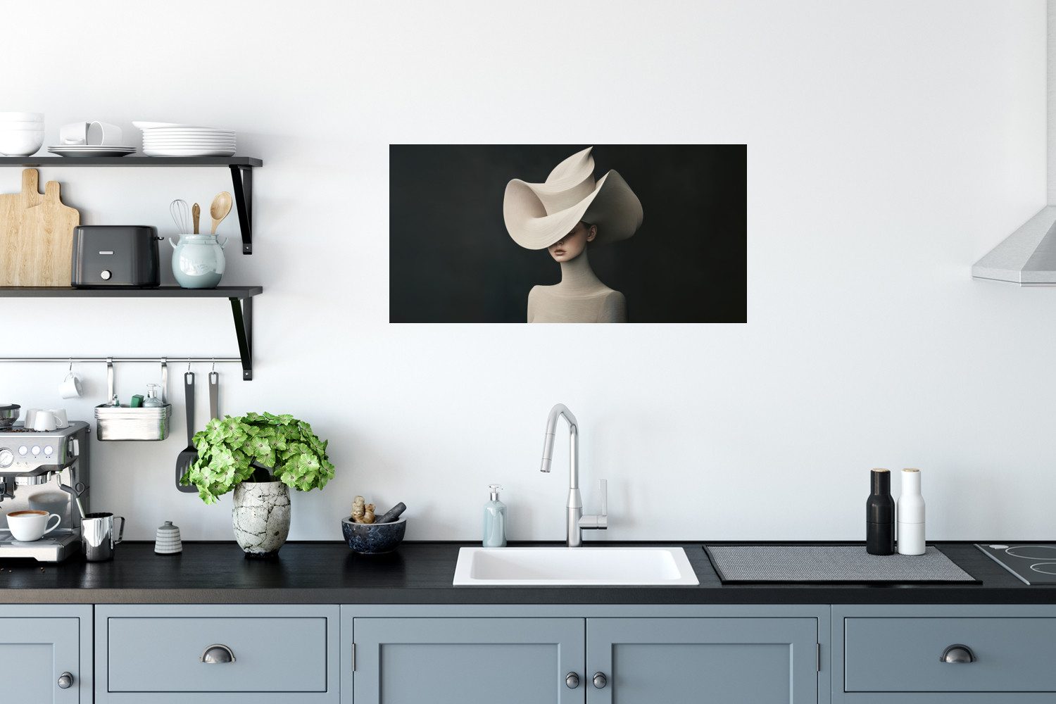 MuchoWow Wandsticker Frau - gewellt - Hut (1 St), Sticker für die Wohnzimmer und Schlafzimmer, 80x40 cm