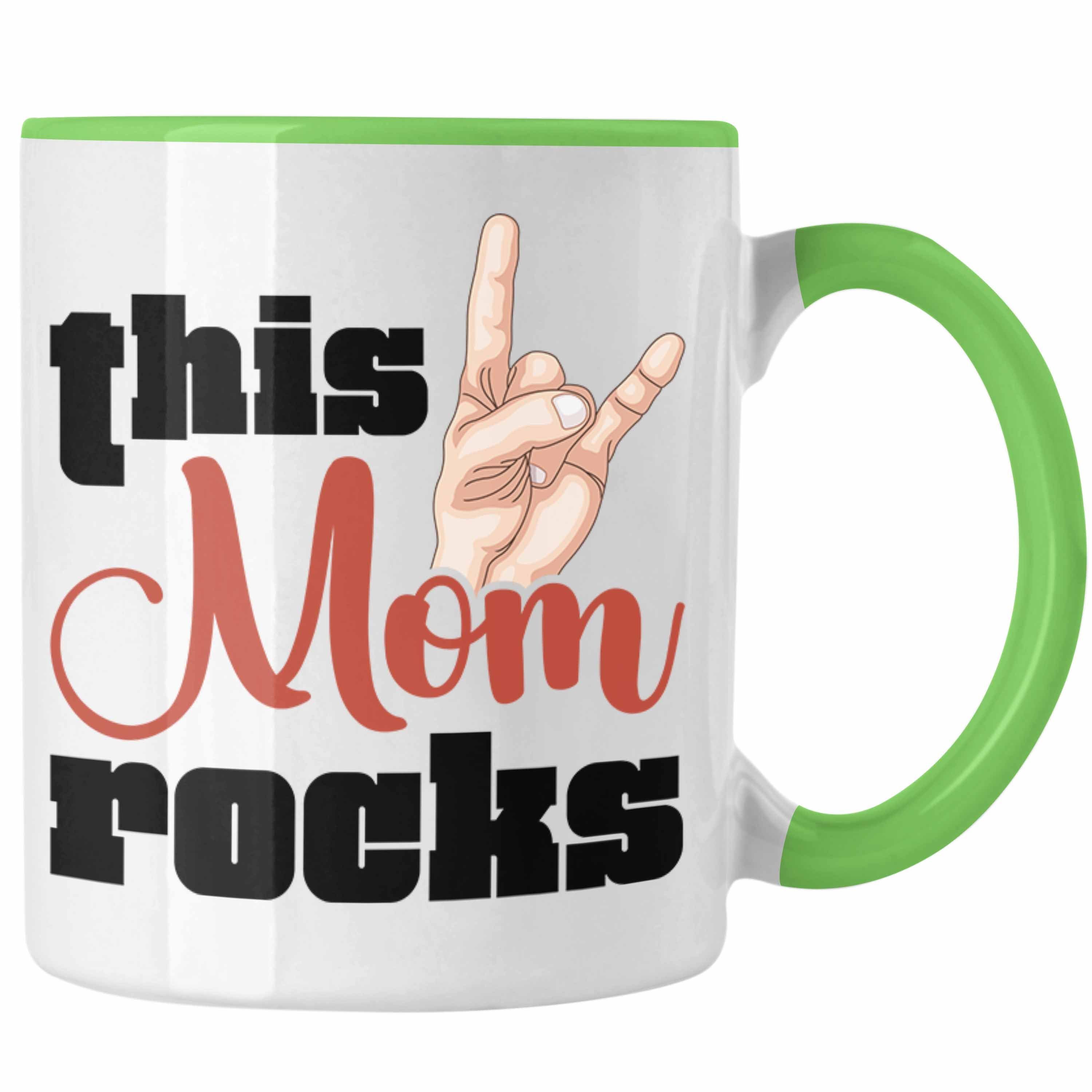 Trendation Tasse Trendation - This Mom Rocks Lustige Tasse Mama Rockn Roll Geschenkidee Grün