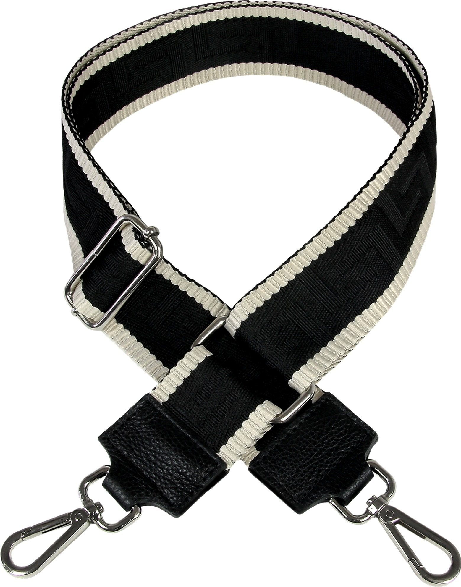 FLORENCE Tragegurt Florence Damen Boho-Gurt Canvas Leder, Damen Tragegurt, Echtes Leder, Panama Canvas schwarz, beige ca. 140cm