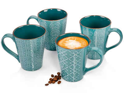 SÄNGER Becher »Faro Kaffeebecher Set«, Steingut, Mediterranes Design, Kaffeebecher Set mit 4 unterschiedlichen Mustern