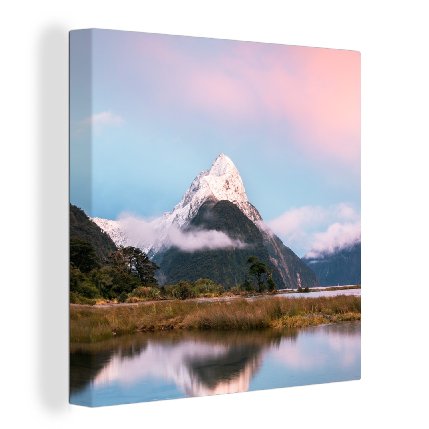 OneMillionCanvasses® Leinwandbild Neuseeland - Berg - Spiegelung, (1 St), Leinwand Bilder für Wohnzimmer Schlafzimmer