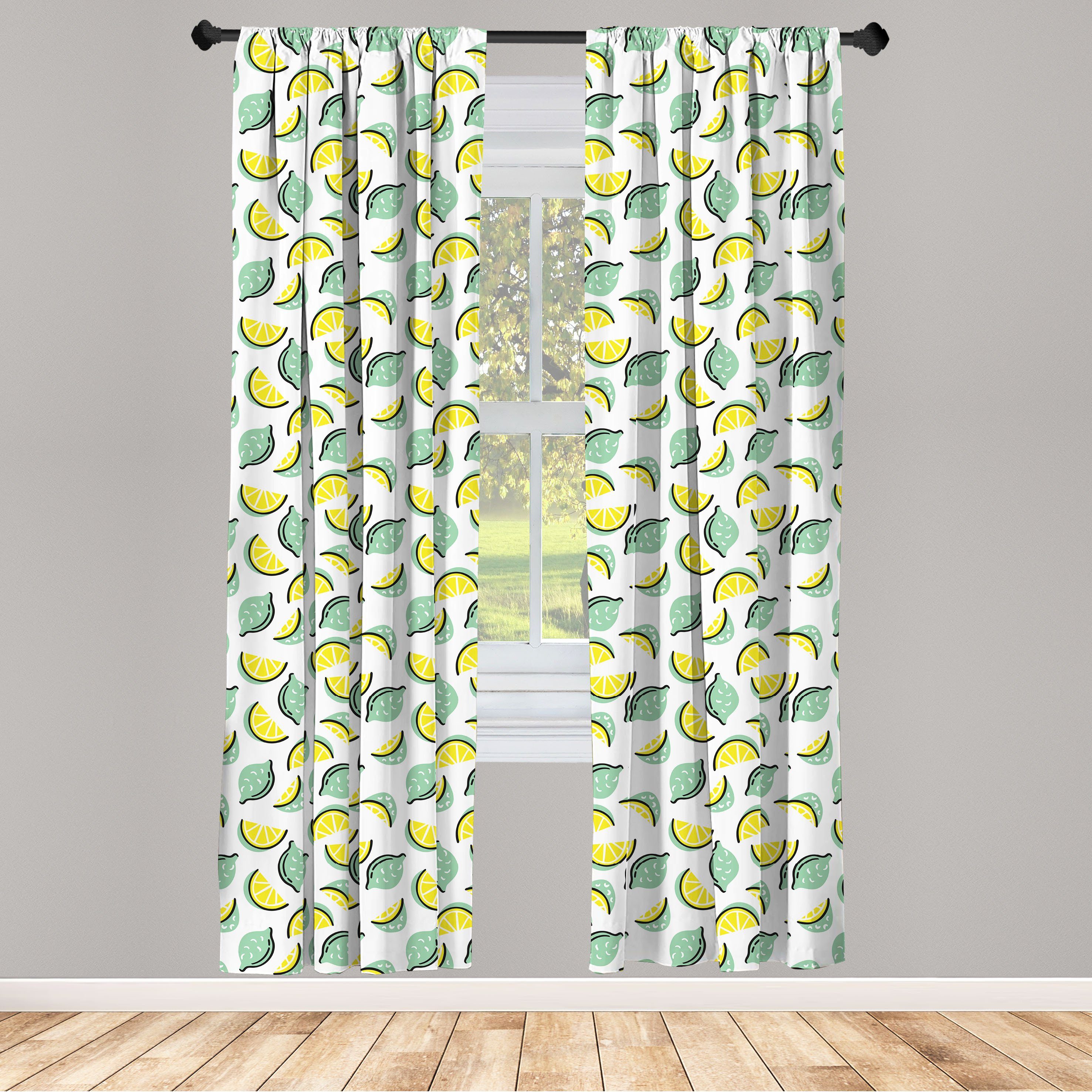 Gardine Vorhang für Wohnzimmer Schlafzimmer Dekor, Abakuhaus, Microfaser, Zitrone Grafische Vibrant Sour Früchte