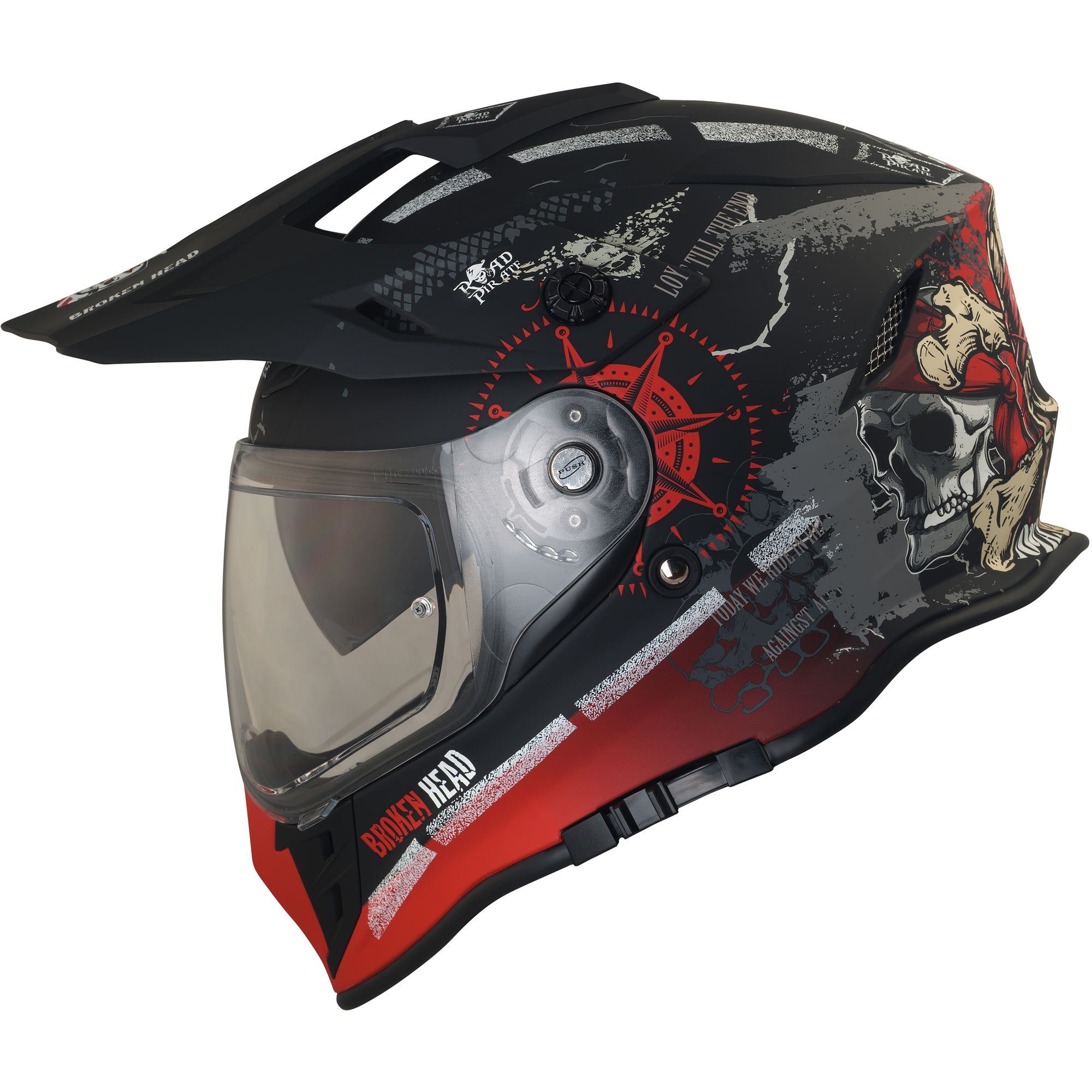 Broken Head Motorradhelm Road Pirate VX2 Rot - Endurohelm, inkl. Sonnenblende