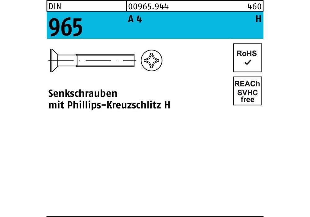 Senkschraube Senkschraube DIN 965 Kreuzschlitz-PH M 6 x 25 -H A 4