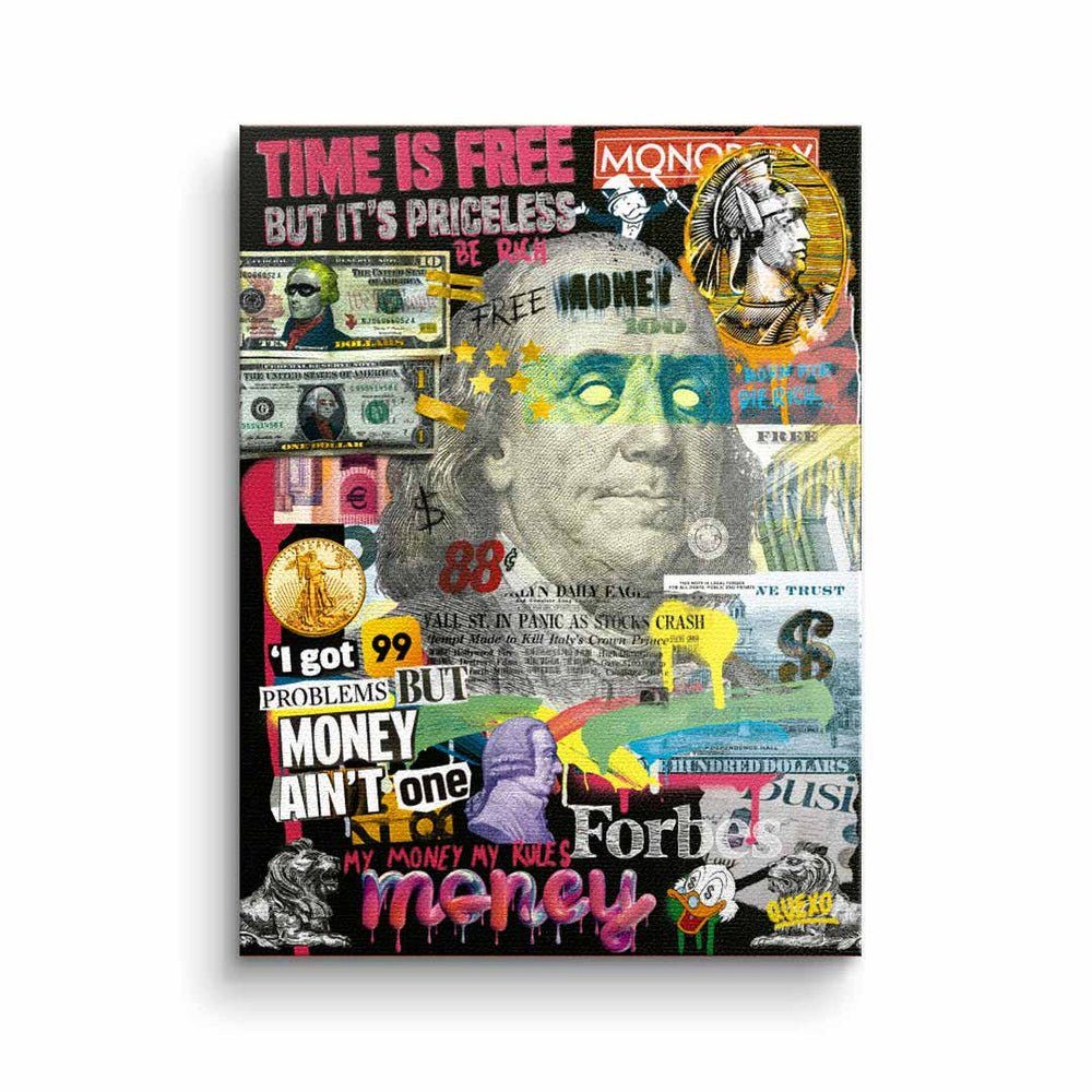 DOTCOMCANVAS® Leinwandbild, Leinwandbild Franklin D. Roosevelt Hustle Collage Geld money ohne Rahmen